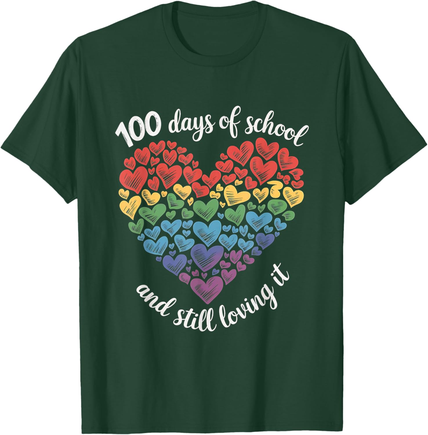 100th Day of School Rainbow Hearts T-Shirt for Kids and Teachers - 1