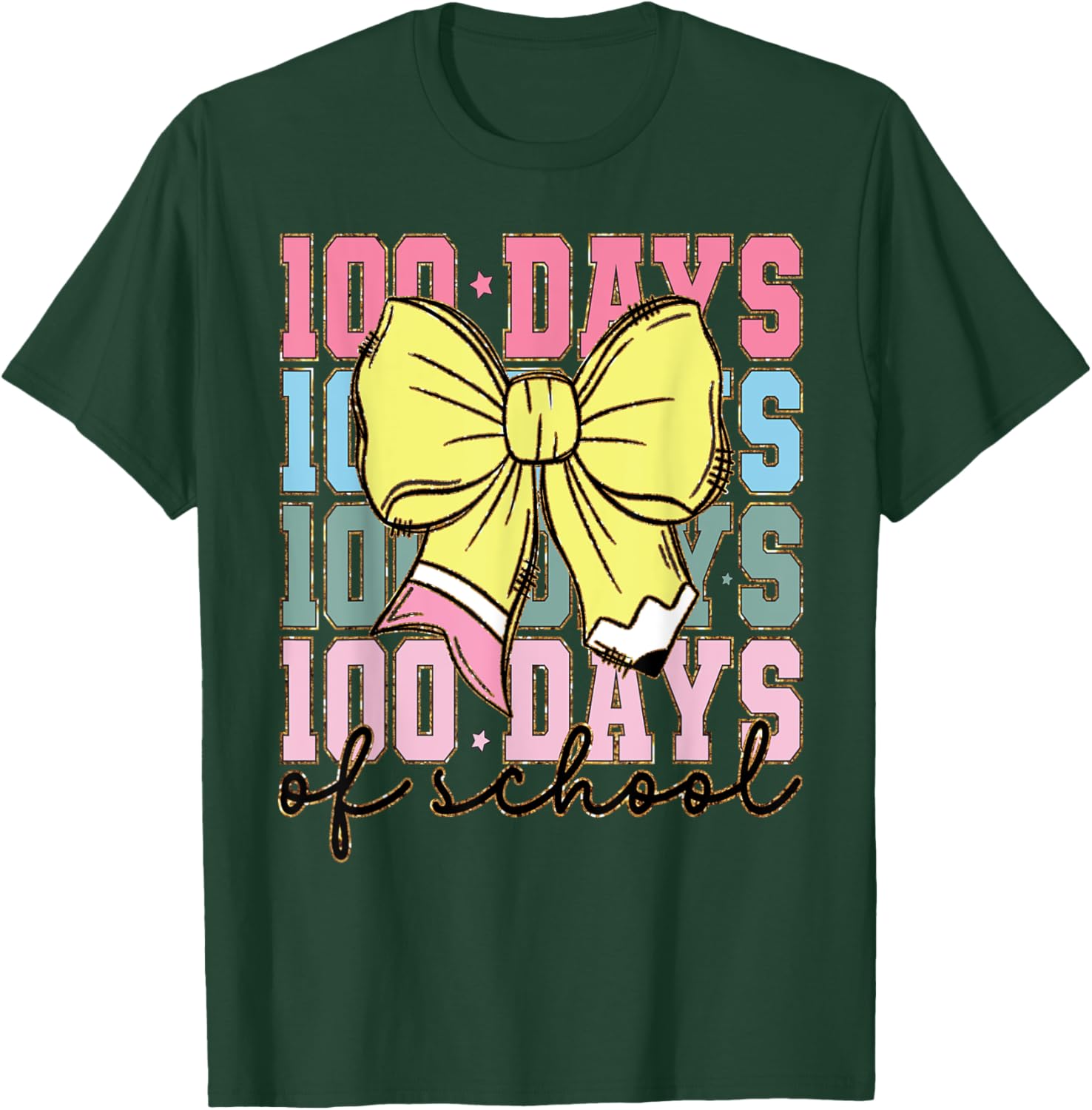 Cute 100 Days of School Coquette Bow T-Shirt for Girls - 17