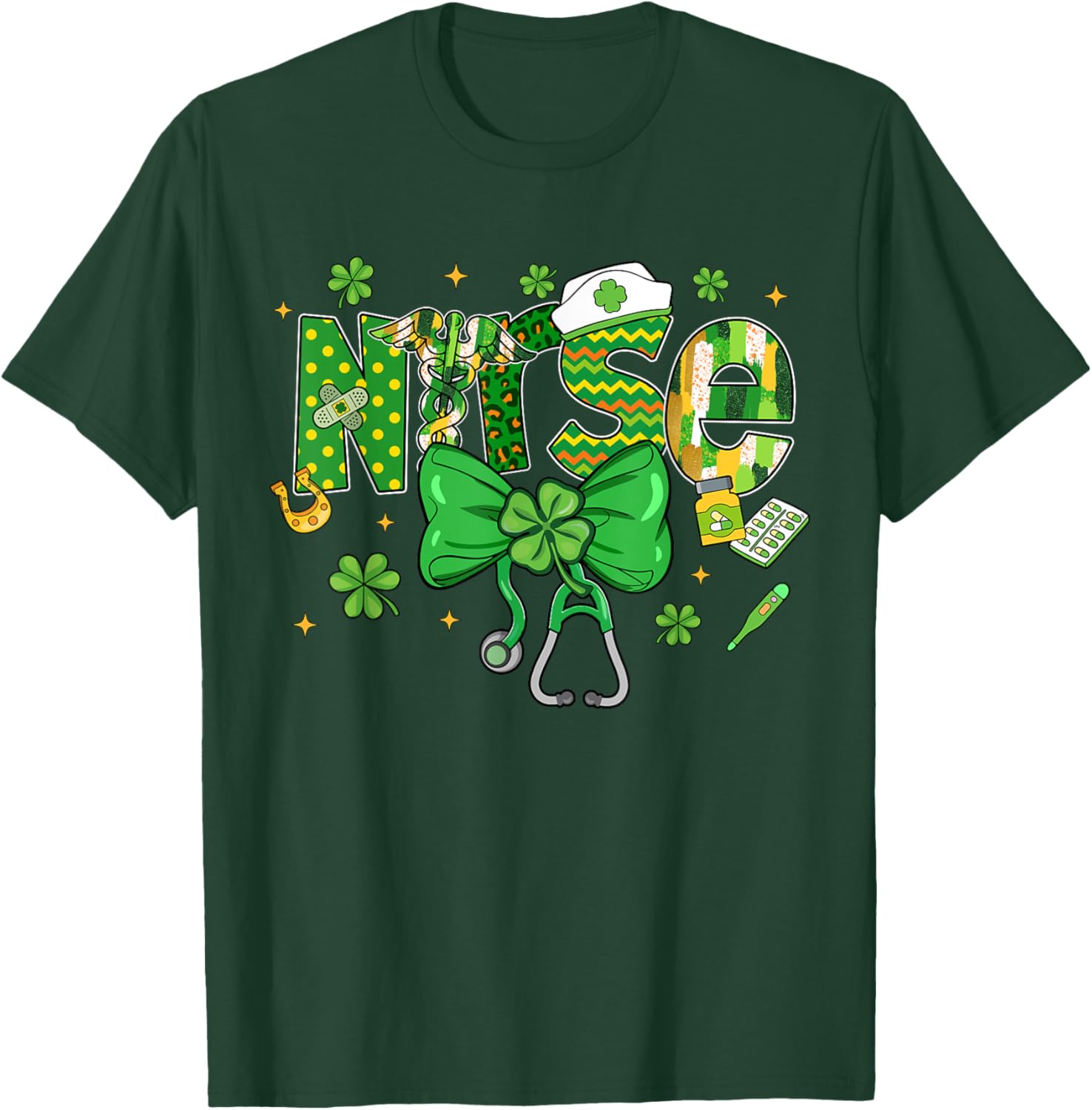 Irish Nurse Stethoscope St Patrick's Day T-Shirt for Healthcare Heroes - 29