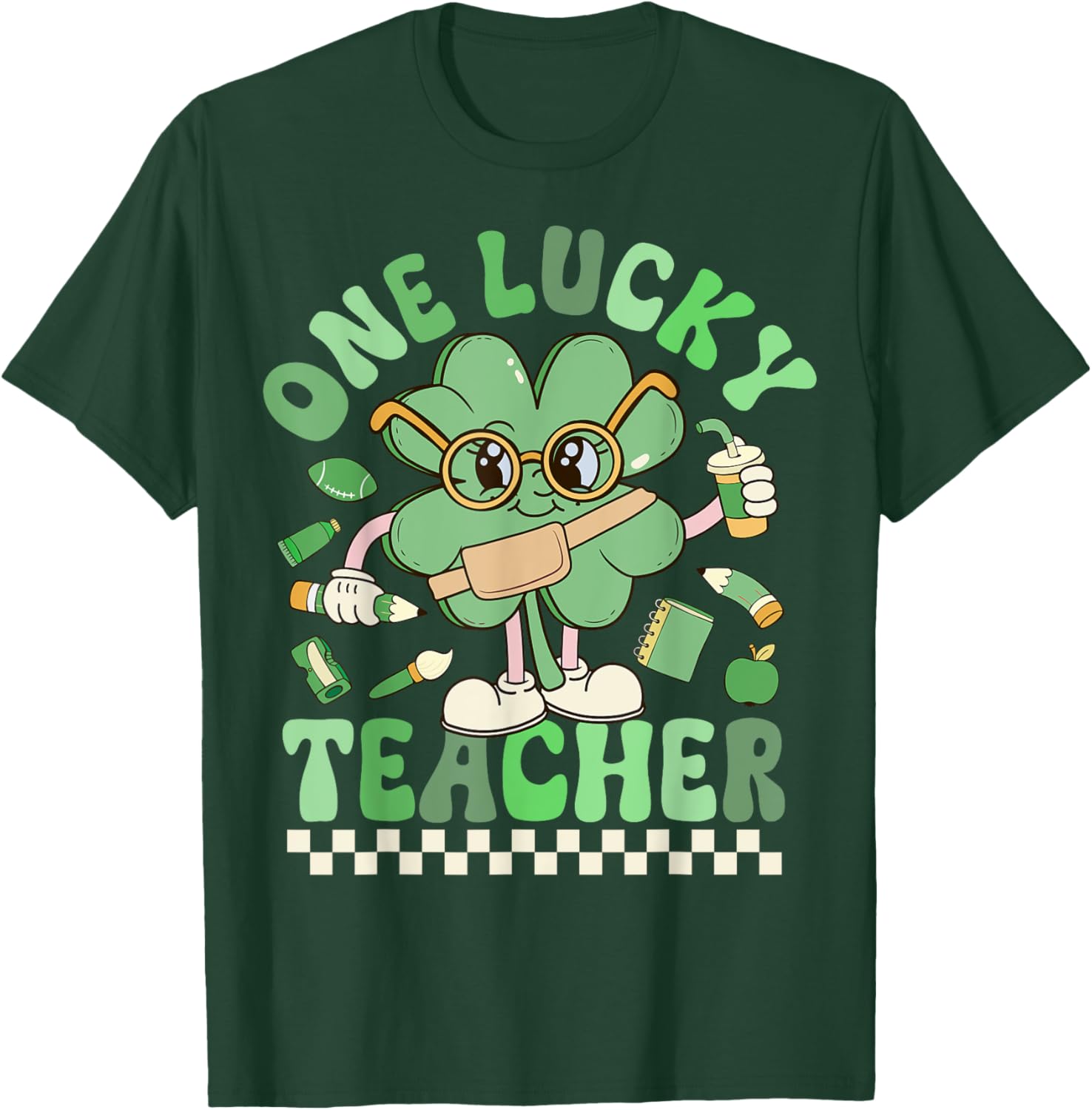 One Lucky Teacher Groovy Shamrock St Patricks Day T-Shirt for Fun Celebrations - 5