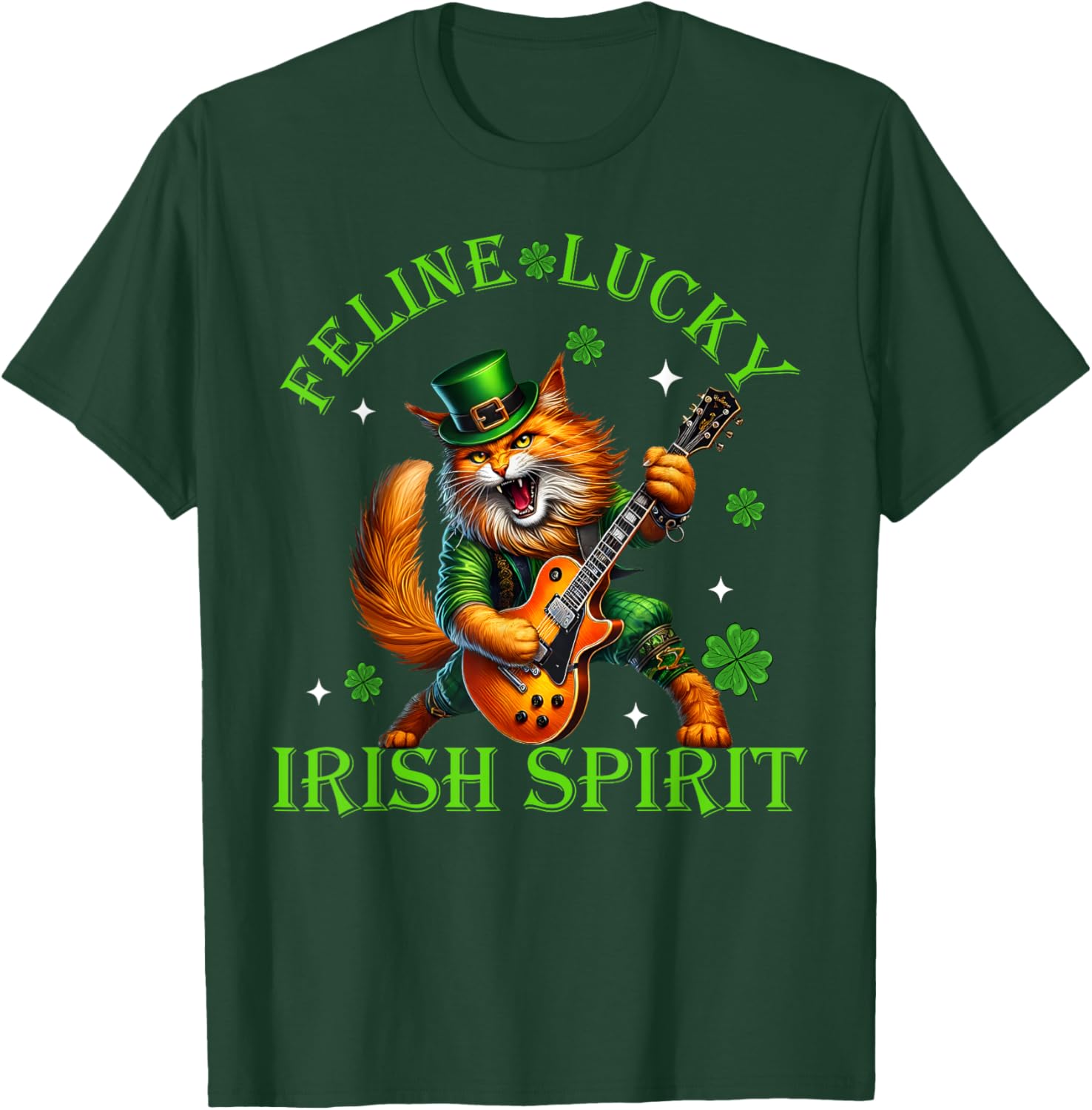 Feline Lucky St. Patrick's Day Cat Rocker T-Shirt for Men, Women, Kids - 8