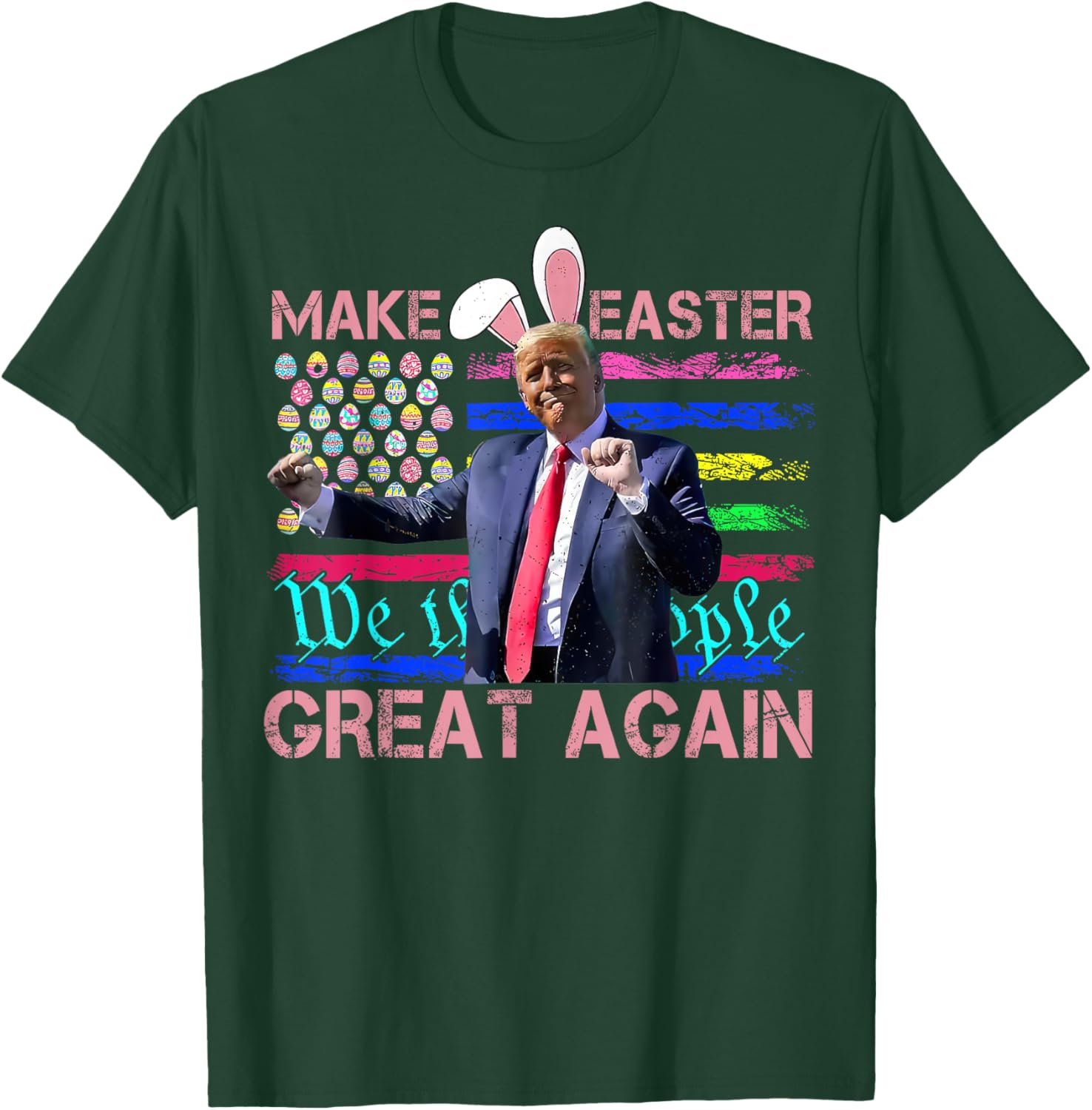 Funny Trump Dancing Easter T-Shirt with USA Flag for Holiday Fun - 24