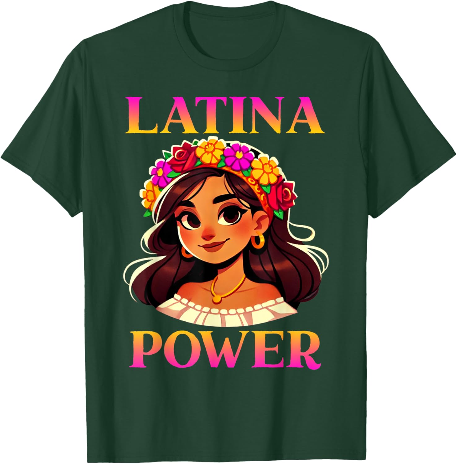 Latina Power Floral Headband T-Shirt for Proud Mexican Women - 4