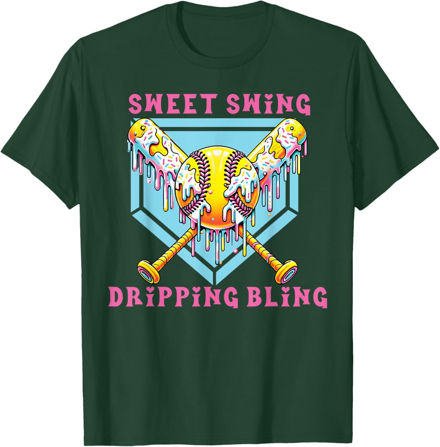 Sweet Swing Dripping Bling Softball Ice Cream Tee for Fun Play Days - 5