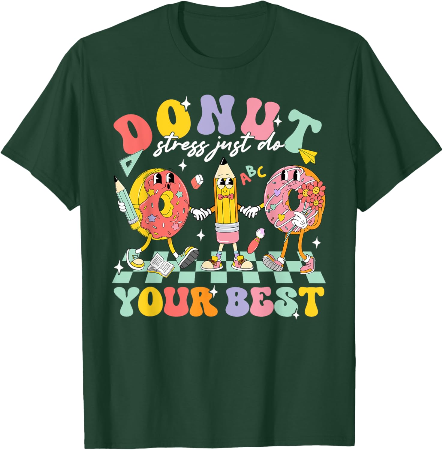 Groovy Donut Stress Test Day T-Shirt for Kids and Teachers Fun Style - 9