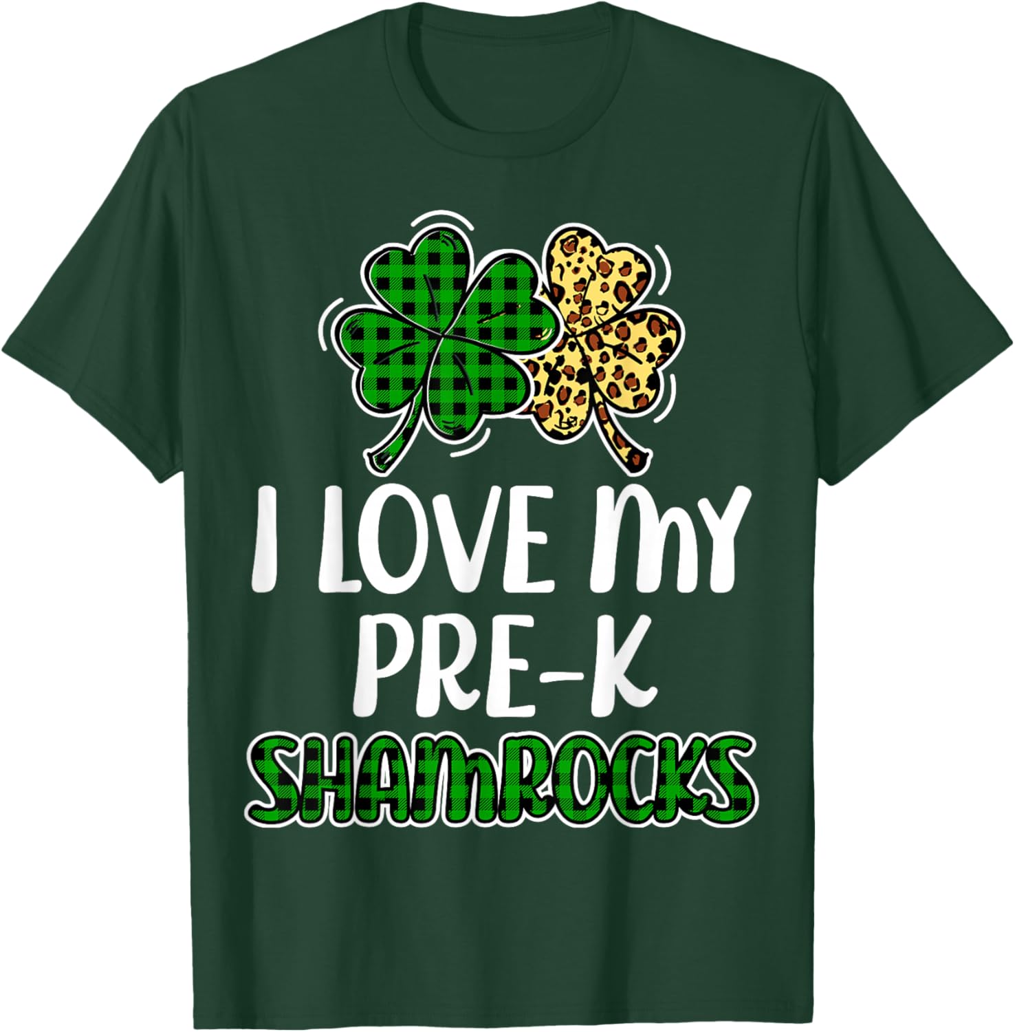 I Love My Pre-K Shamrocks Buffalo Plaid St Patricks Day T-Shirt - 15