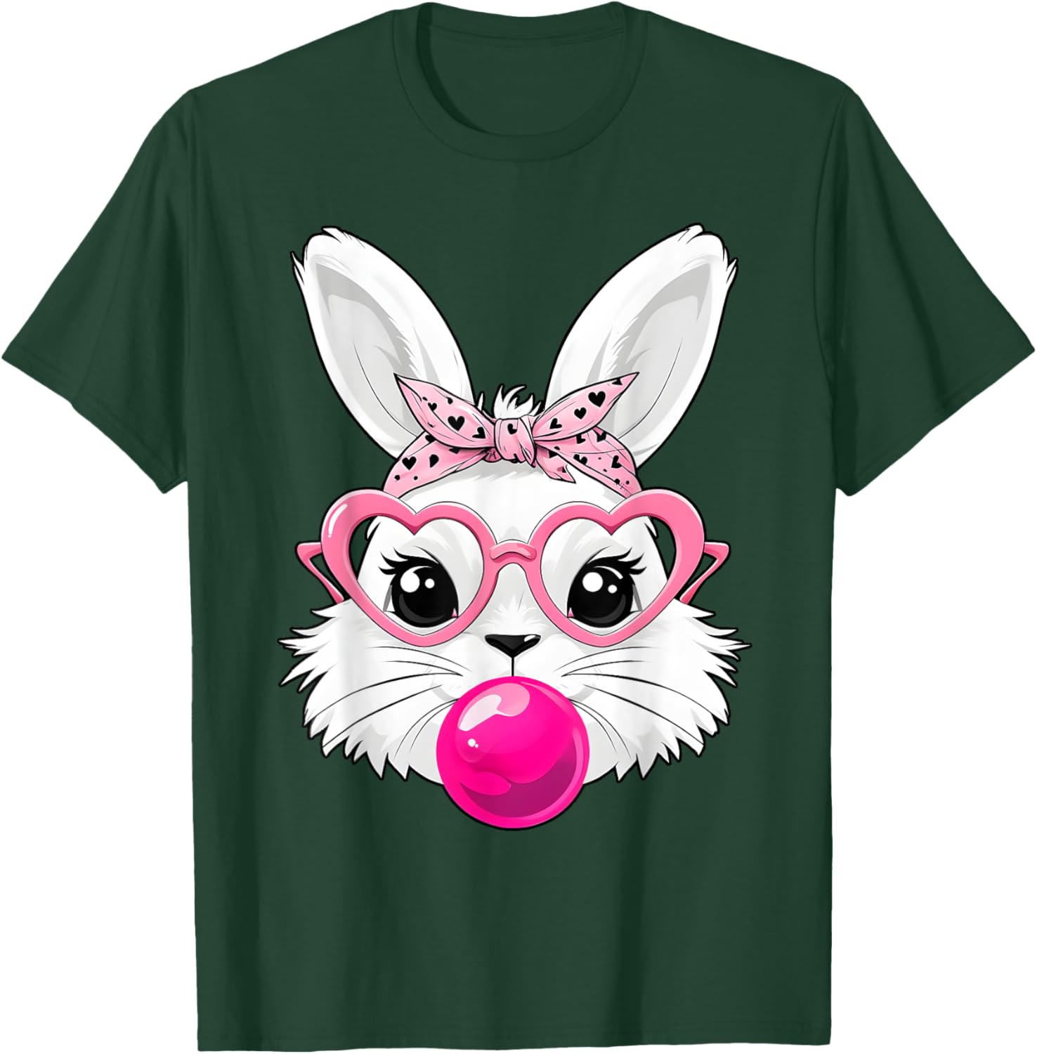 Cute Bunny Face T-Shirt with Heart Glasses for Easter Day Fun - 1