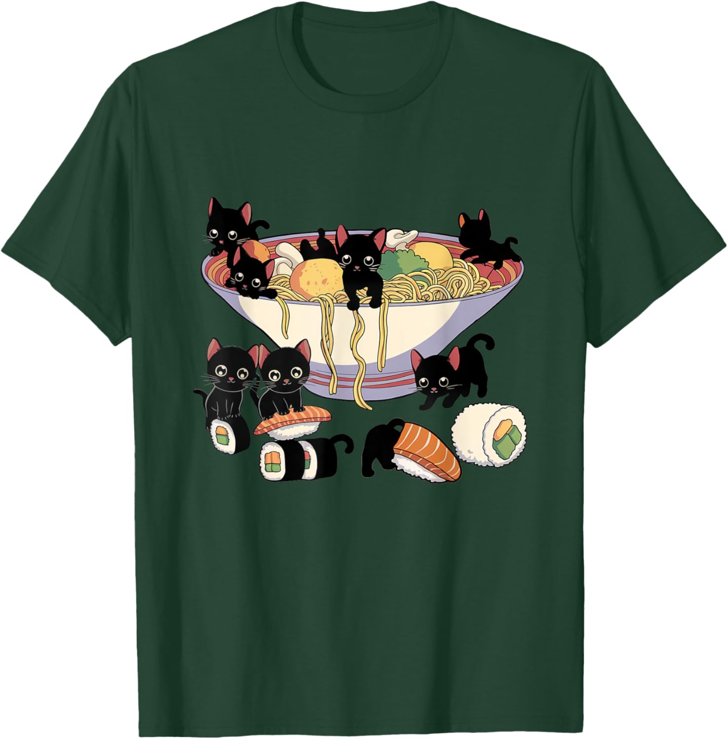 Cute Cat Ramen Sushi T-Shirt for Anime Lovers and Cat Enthusiasts - 4