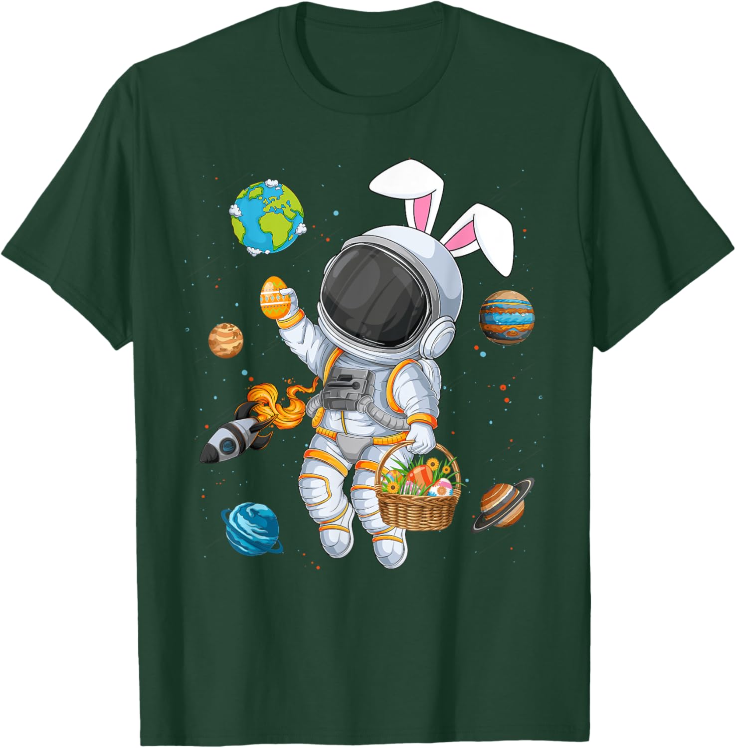 Funny Astronaut Bunny Ears Easter T-Shirt for Boys and Kids - 1