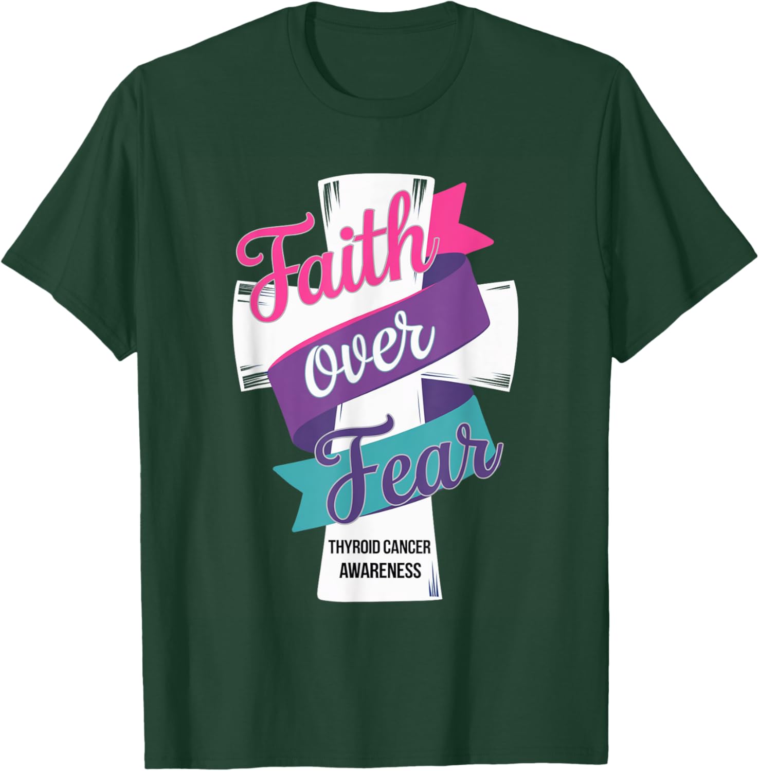 Faith Over Fear Thyroid Cancer Awareness T-Shirt for Hopeful Support - 10