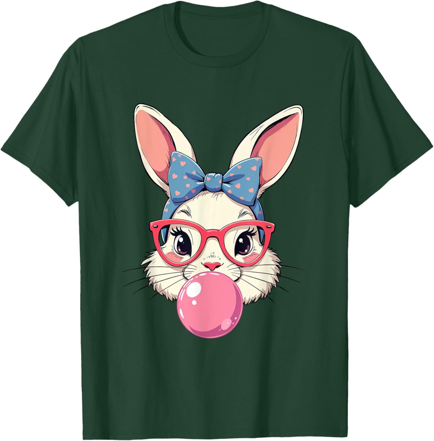 Cute Bunny Face T-Shirt with Heart Glasses and Bandana for Easter Fun - 6