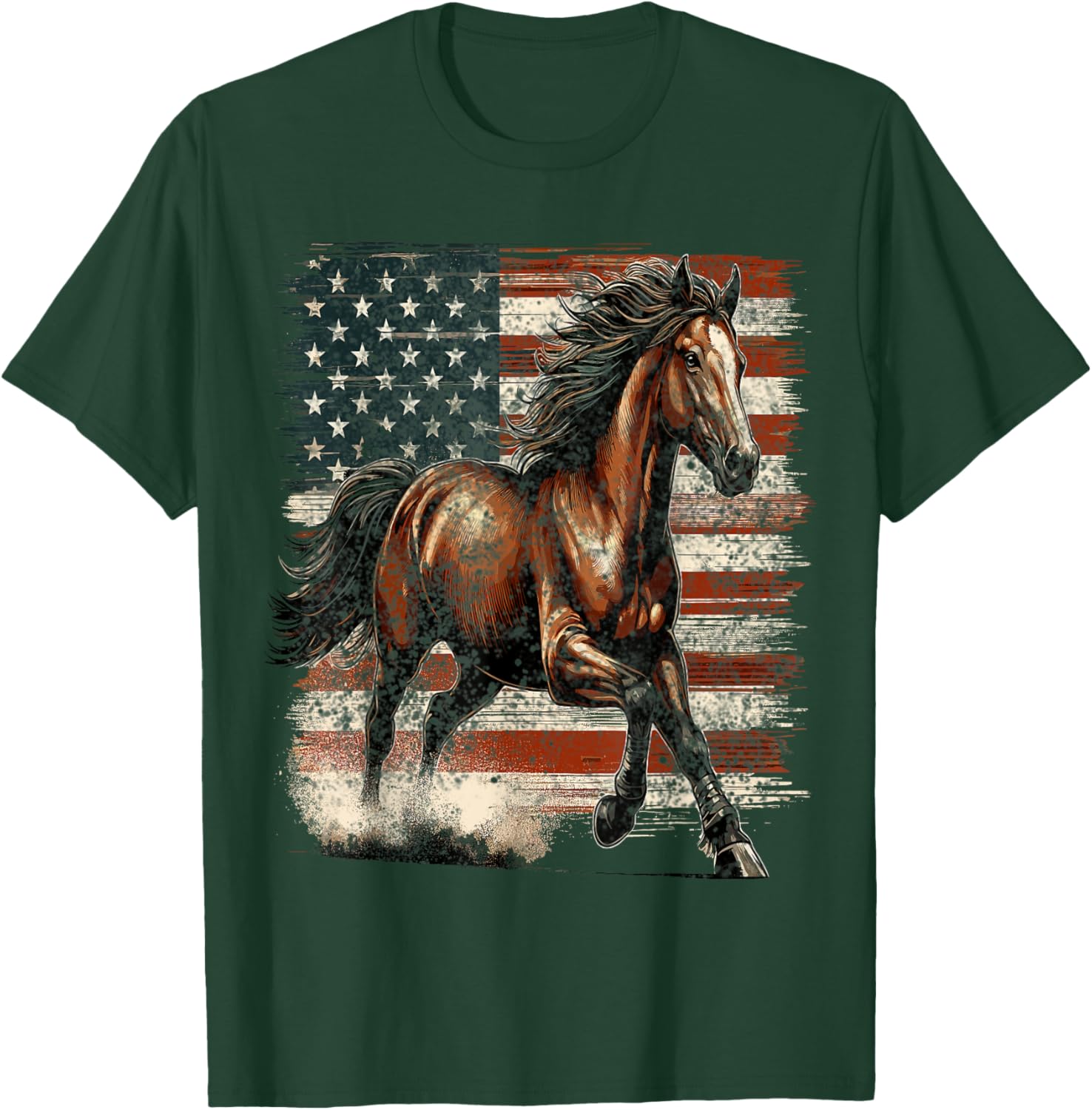 Patriotic Horse American Flag T-Shirt Perfect for 4th of July Celebrations - 1