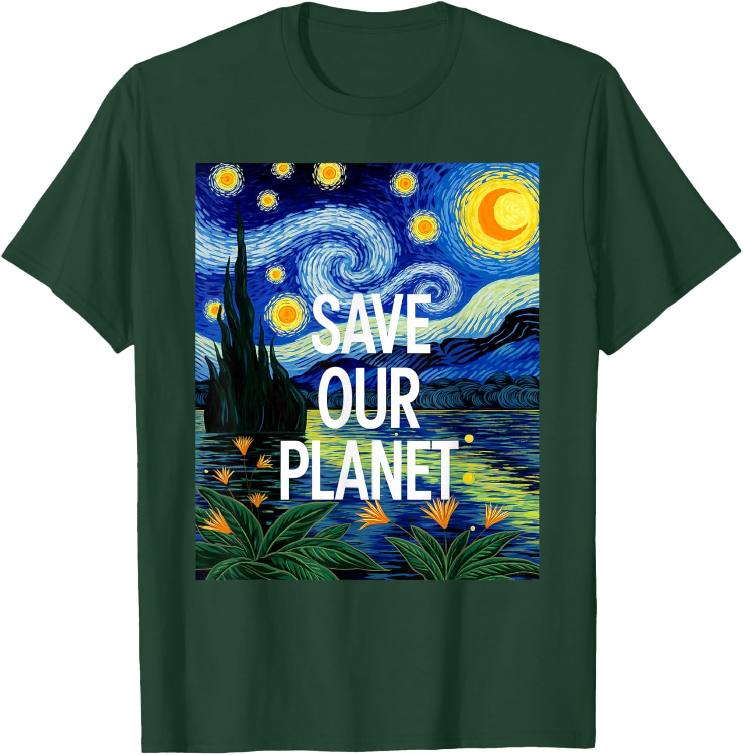Save Our Planet Starry Night Nature Art T-Shirt for Eco Activists - 10