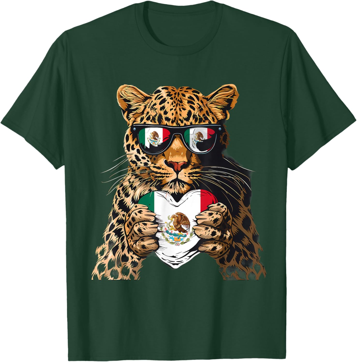 Mexico Flag Heart Leopard Sunglasses T-Shirt for Proud Mexican Roots - 21
