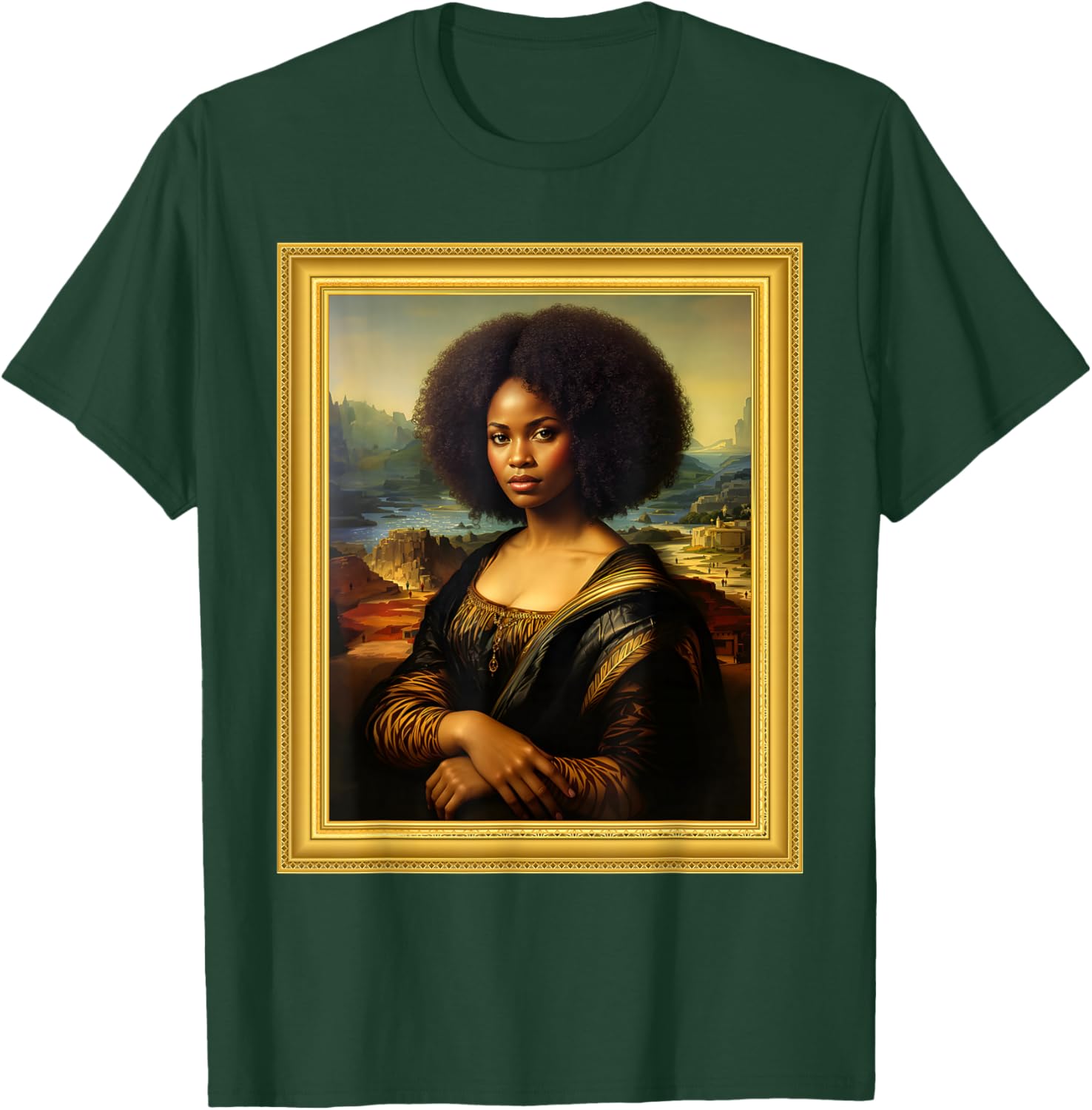 Black Mona Lisa Afro Queen T-Shirt for Black History Month Celebration - 3