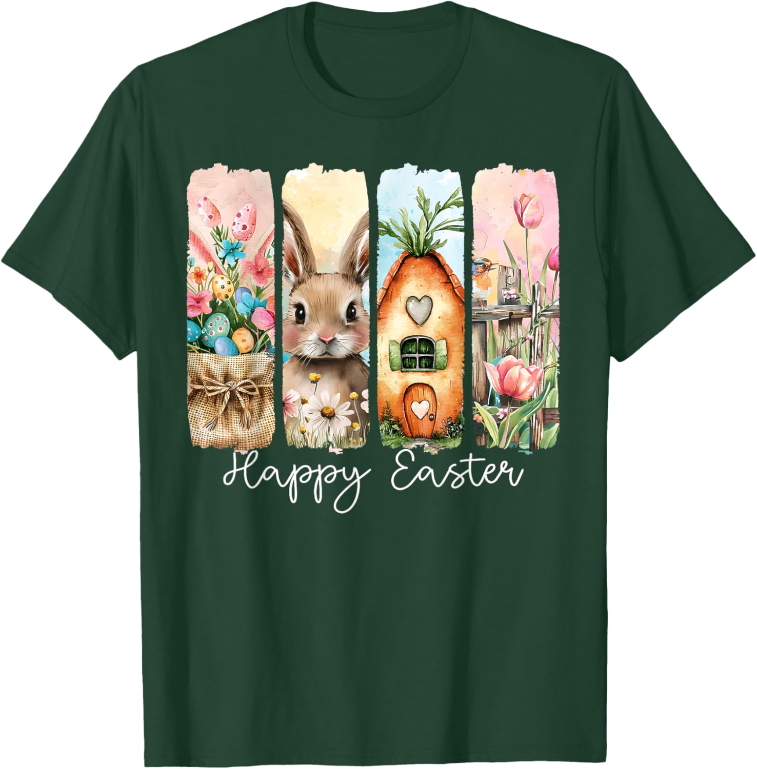 Happy Easter Bunny Chick Eggs Floral T-Shirt for Cute Spring Style - 10