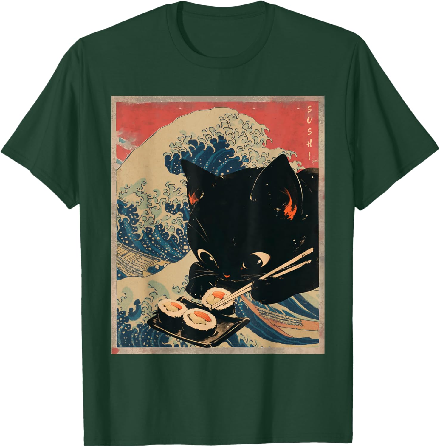 Kawaii Sushi Cat T-Shirt Cute Japanese Anime Clothing for Cat Lovers - 2