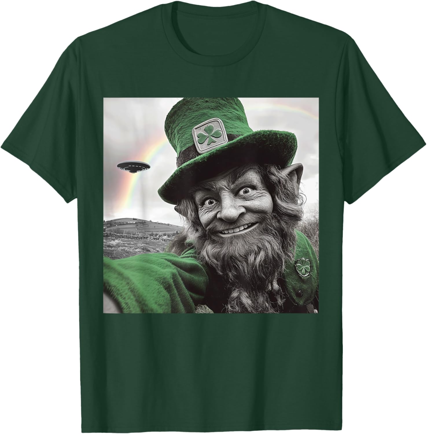 Funny St Patricks Day Rainbow Leprechaun UFO Selfie T-Shirt for Everyone - 13