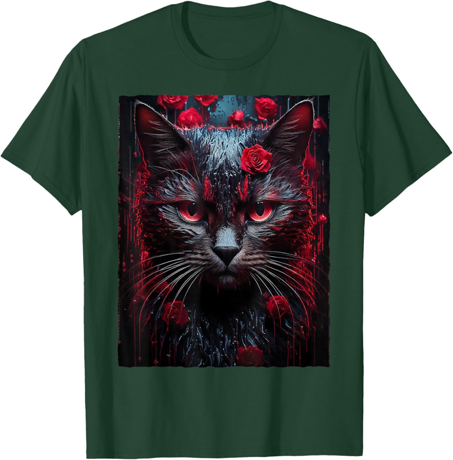 Black Cat with Red Roses T-Shirt for Men, Women, Girls, and Kids - 28