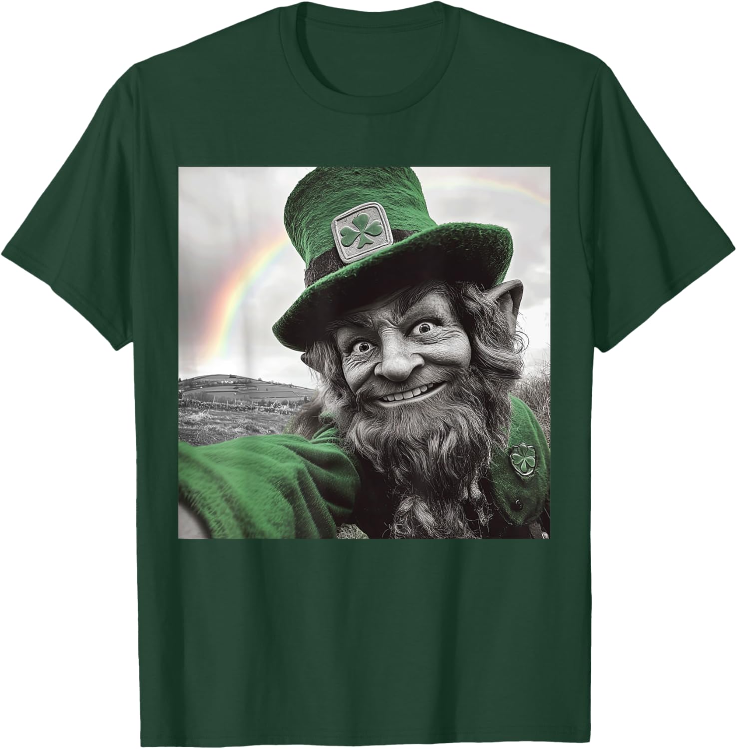 Funny St Patricks Day Rainbow Leprechaun Selfie T-Shirt for Festive Fun - 12