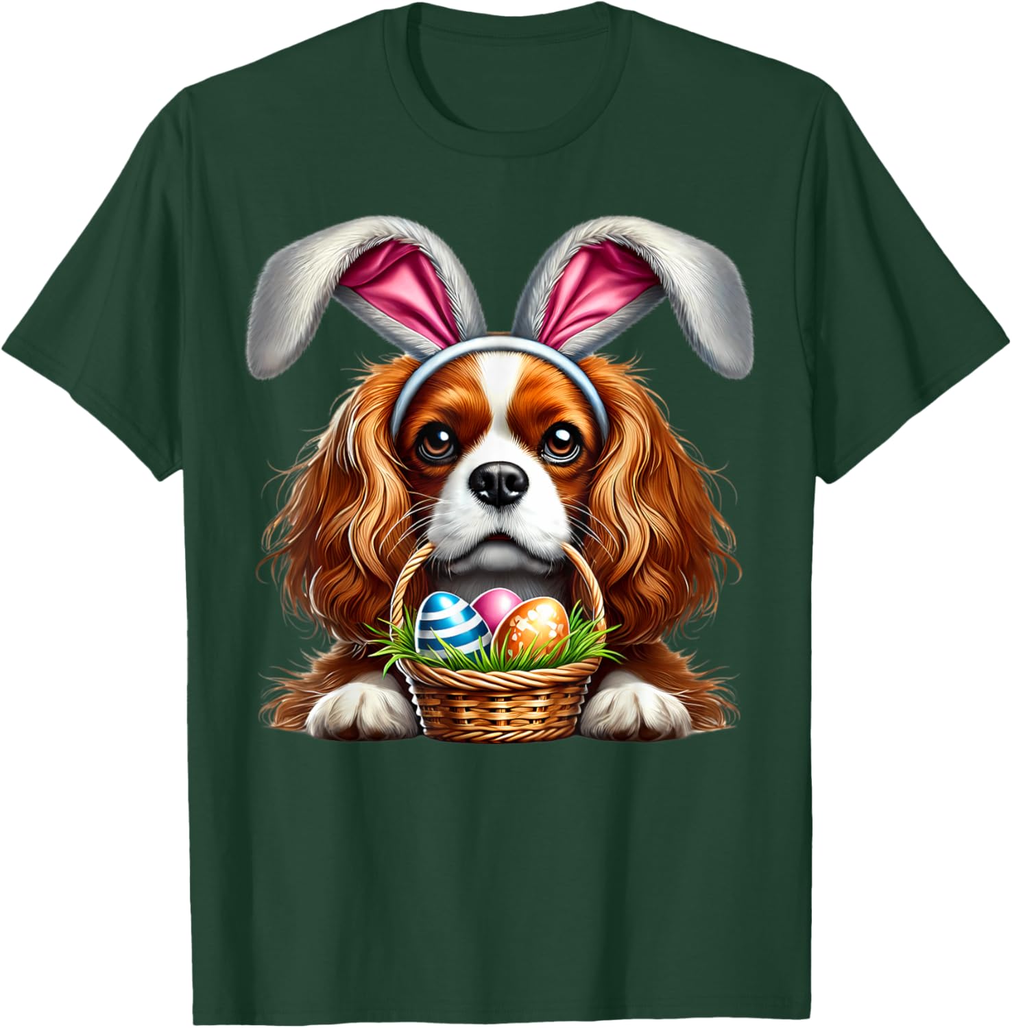 Cute Bunny Ear Cavalier King Charles Spaniel Easter Eggs T-Shirt - 8