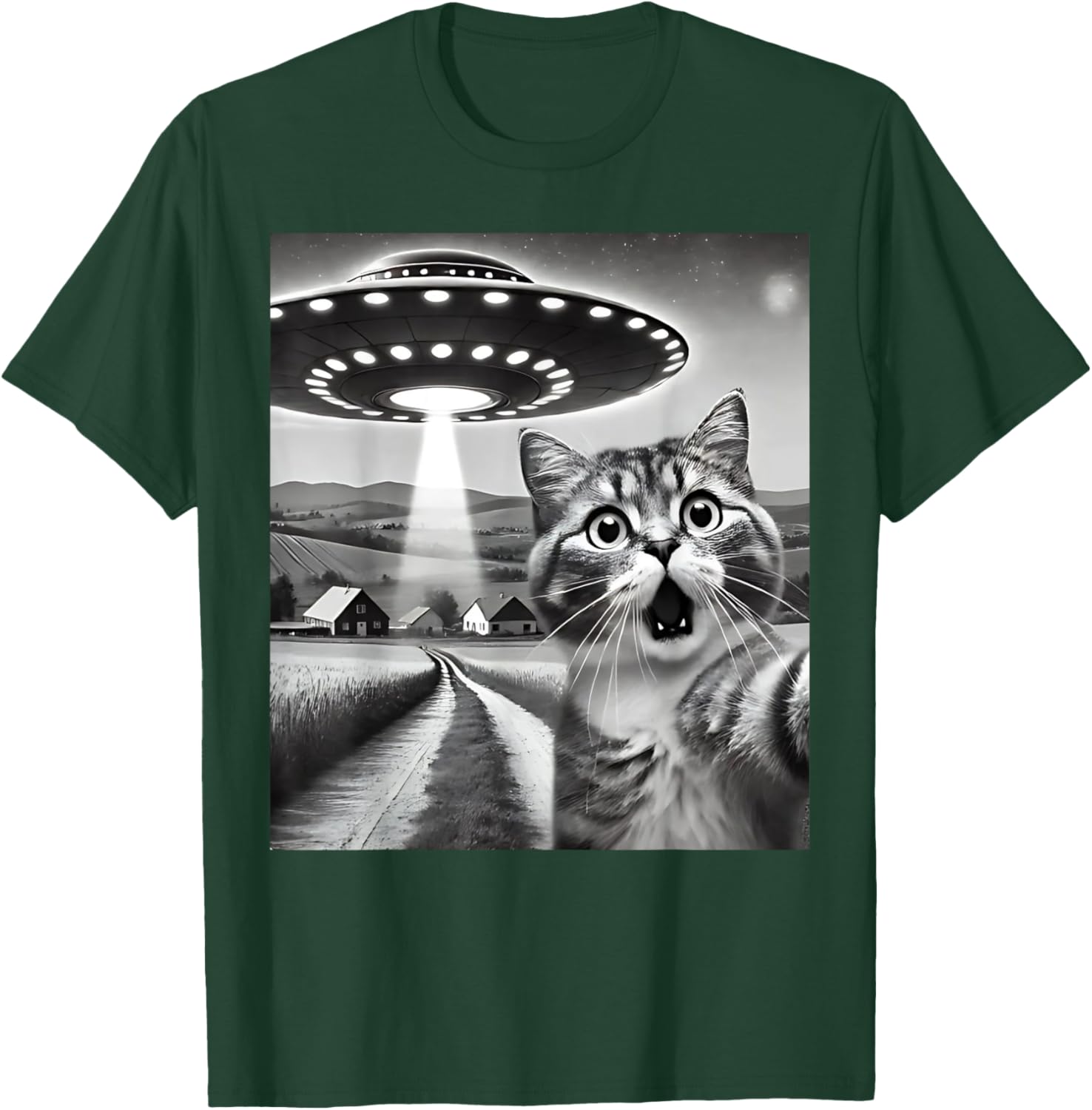 Funny Cat Selfie with Alien UFO T-Shirt for Men, Women, and Kids - 9