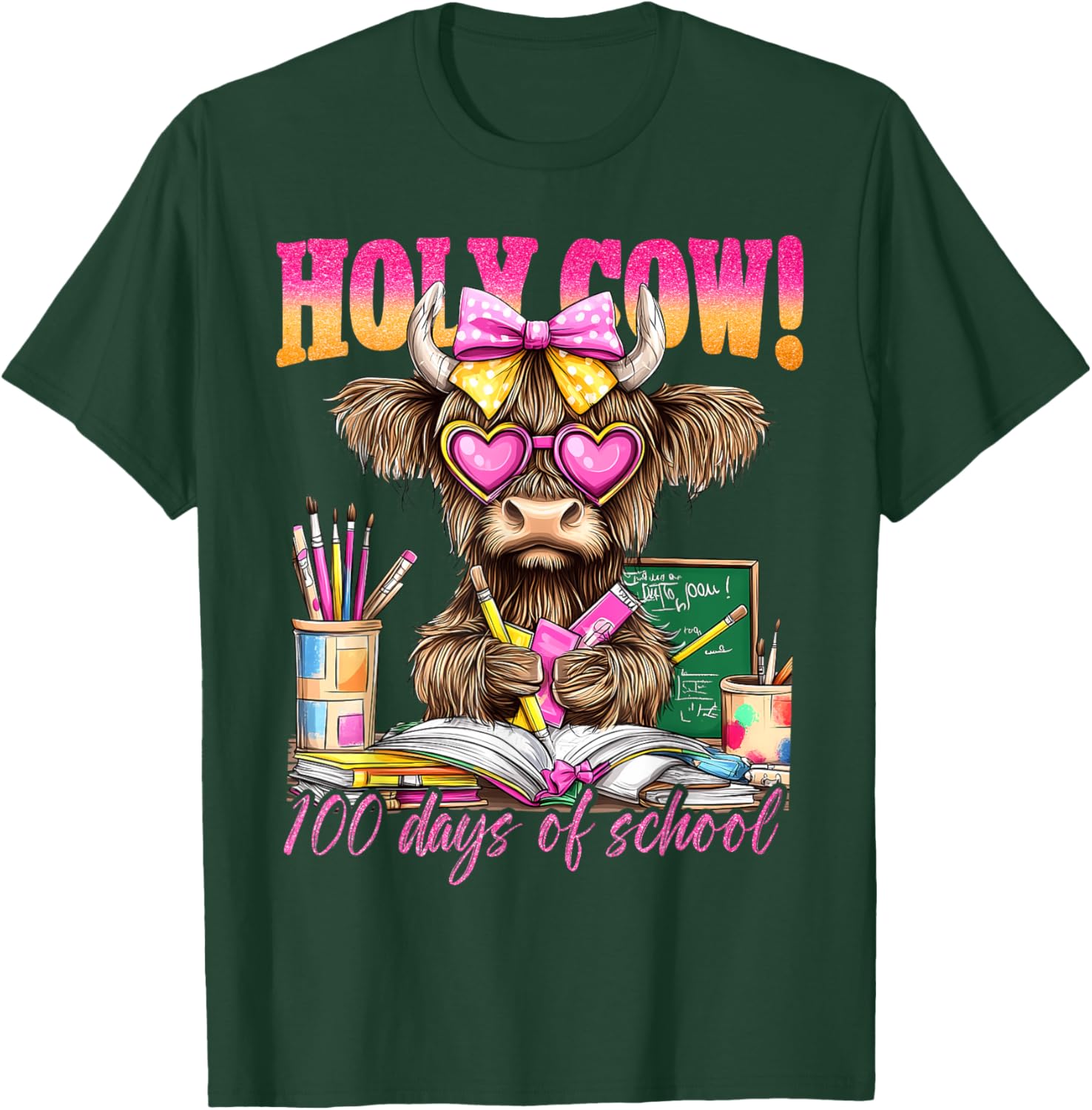 Cute Highland Cow 100 Days of School T-Shirt for Teachers and Kids - 13
