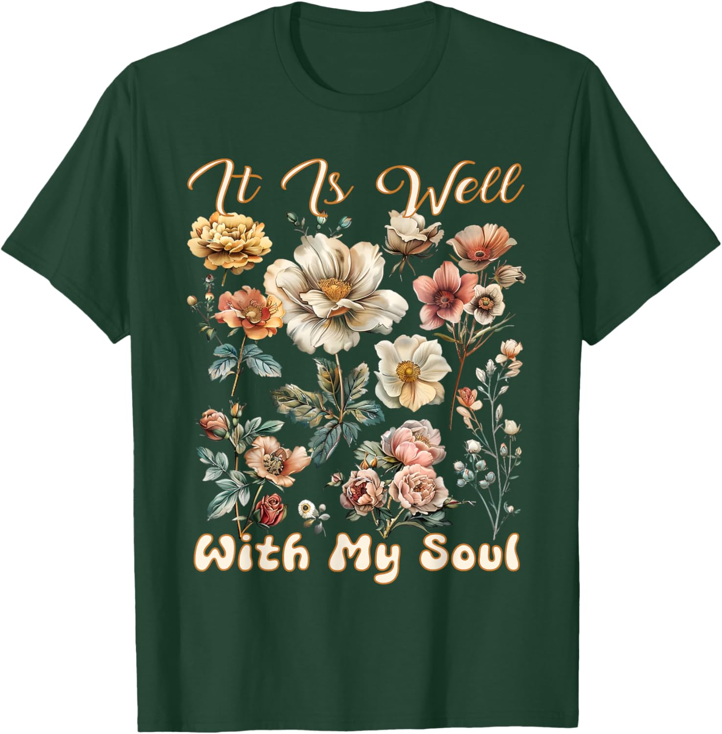 Boho Wildflower T-Shirt It Is Well With My Soul Faith Inspired Design - 7
