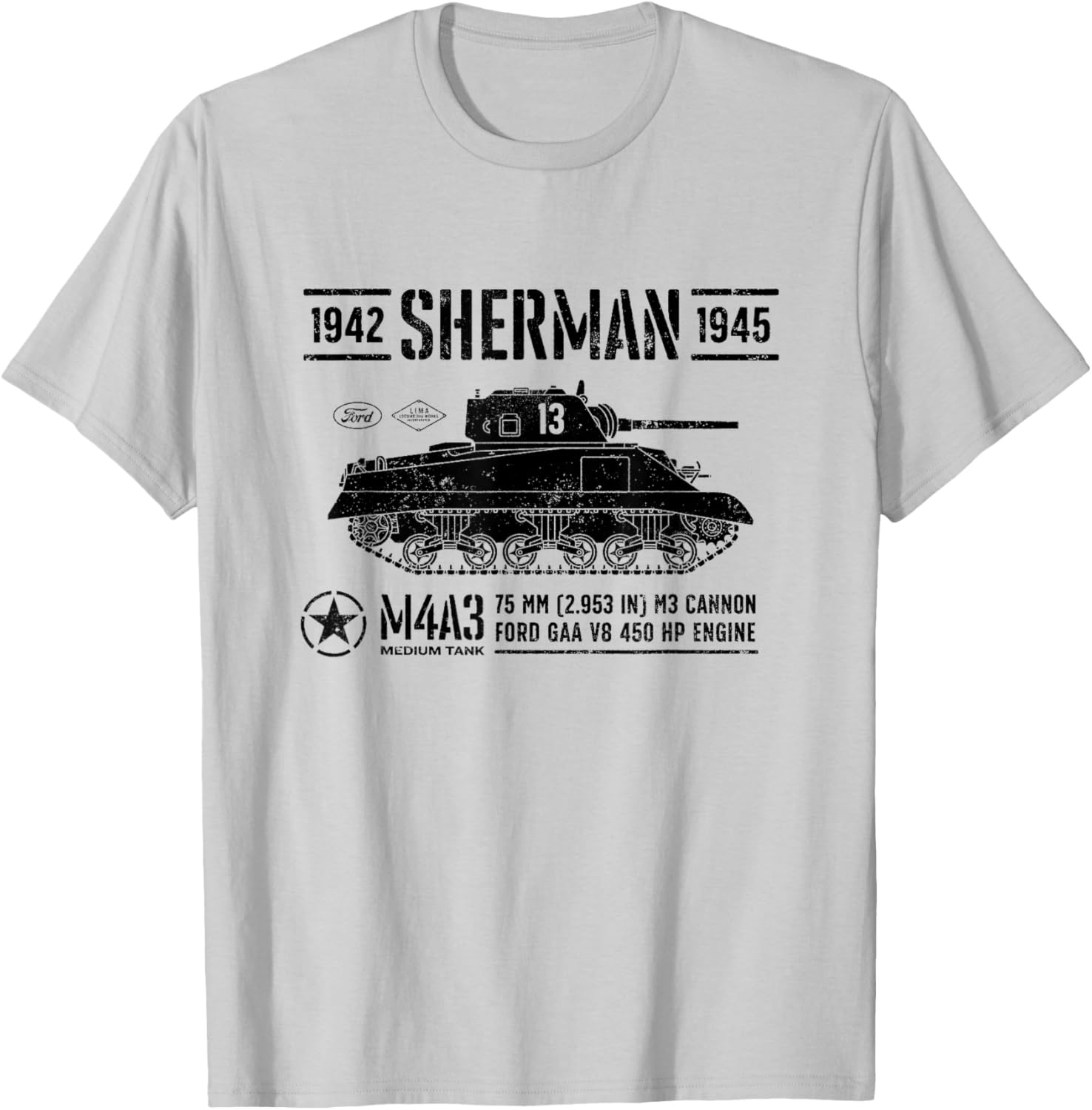 Sherman M4A3 WWII Vintage Tank T-Shirt for Military History Fans - 2