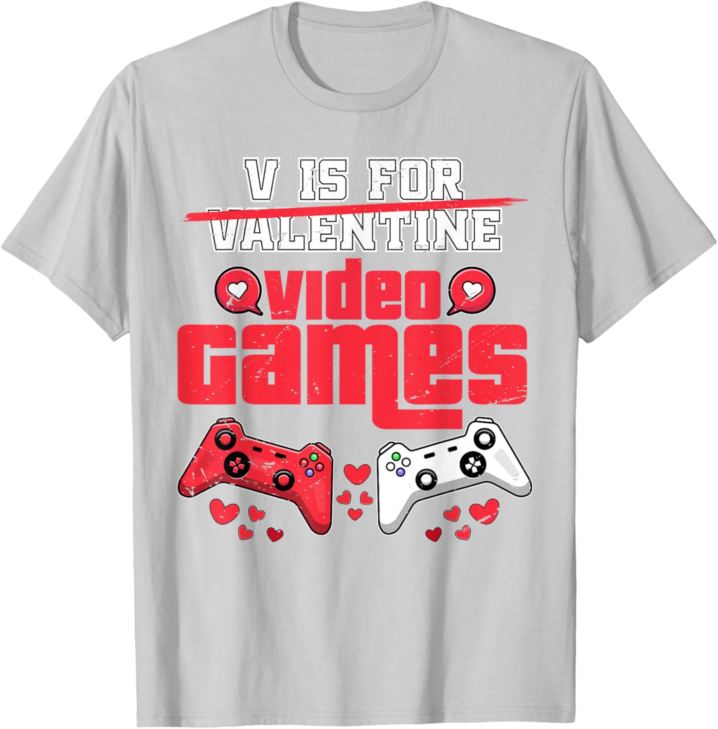 V Is For Video Games Men's Valentine's Day T-Shirt for Gamers - 8
