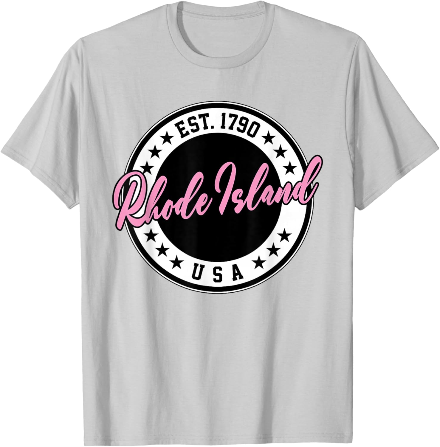 Rhode Island USA Script Circle Pink Text T-Shirt for Stylish Comfort - 20