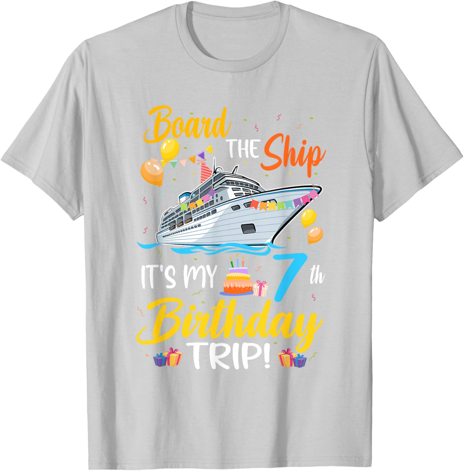 Fun 7th Birthday Cruise Party T-Shirt for Kids - Board the Ship Design - 12