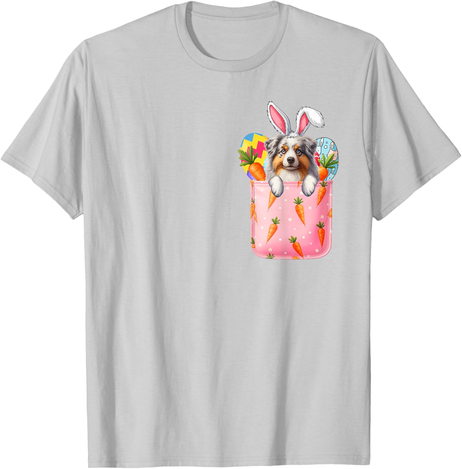 Easter Bunny Australian Shepherd Carrots Pocket T-Shirt for Pet Lovers - 22