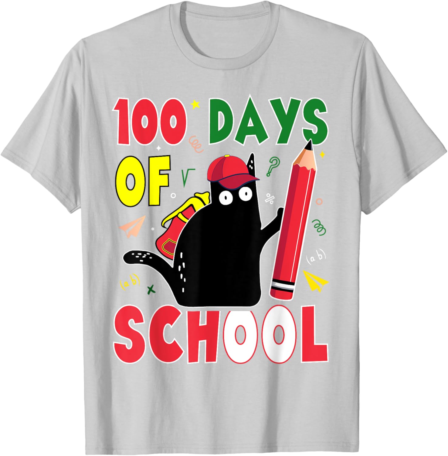 Funny Cat 100 Days of School T-Shirt for Kids and Adults - 5