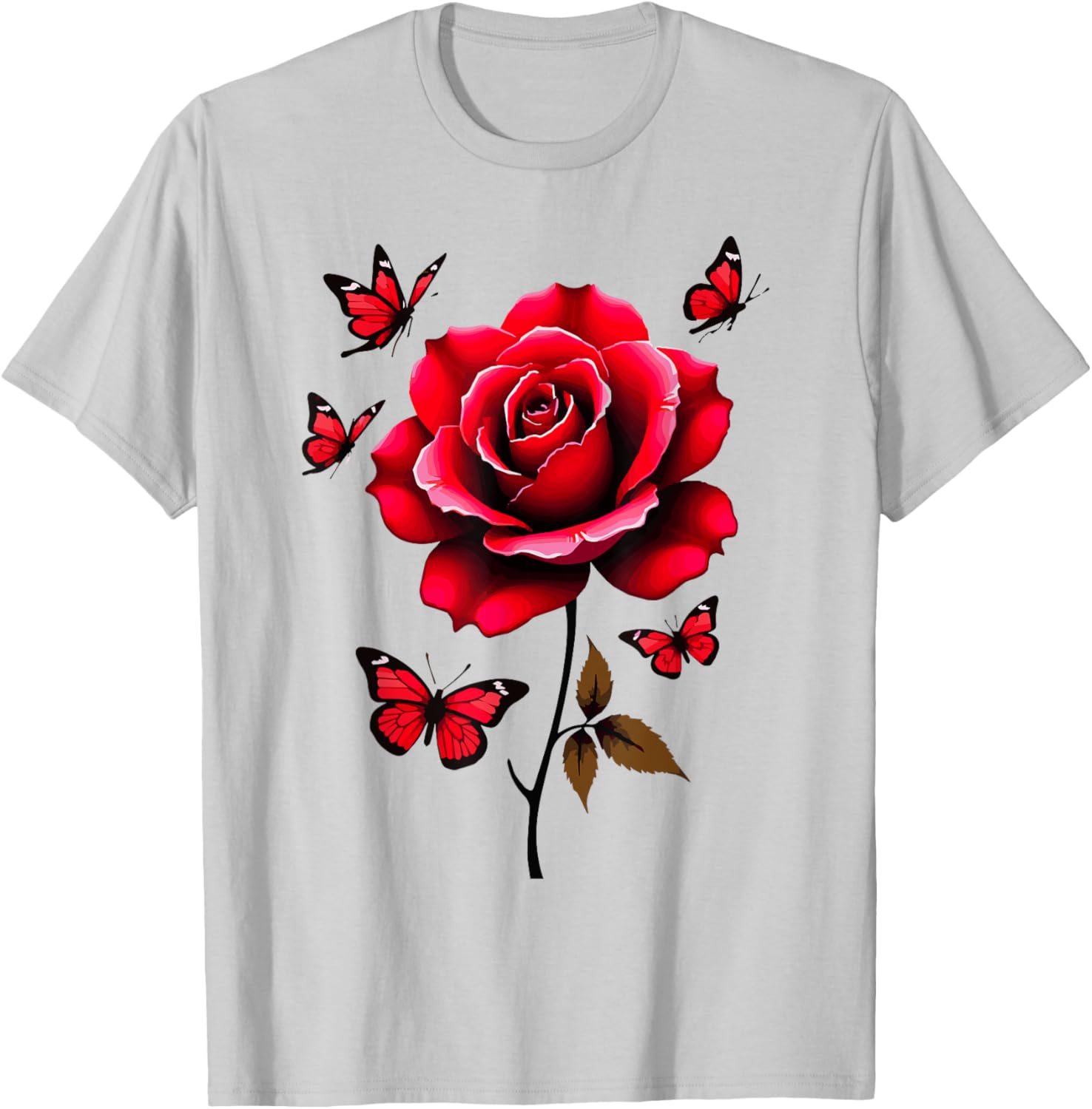 Red Rose and Butterflies Floral Spring T-Shirt for Aesthetic Lovers - 15