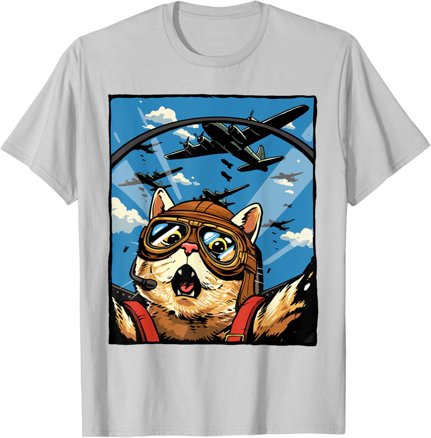 Funny Cat Pilot Jet Fighter T-Shirt for Cat Lovers and Meme Fans - 16