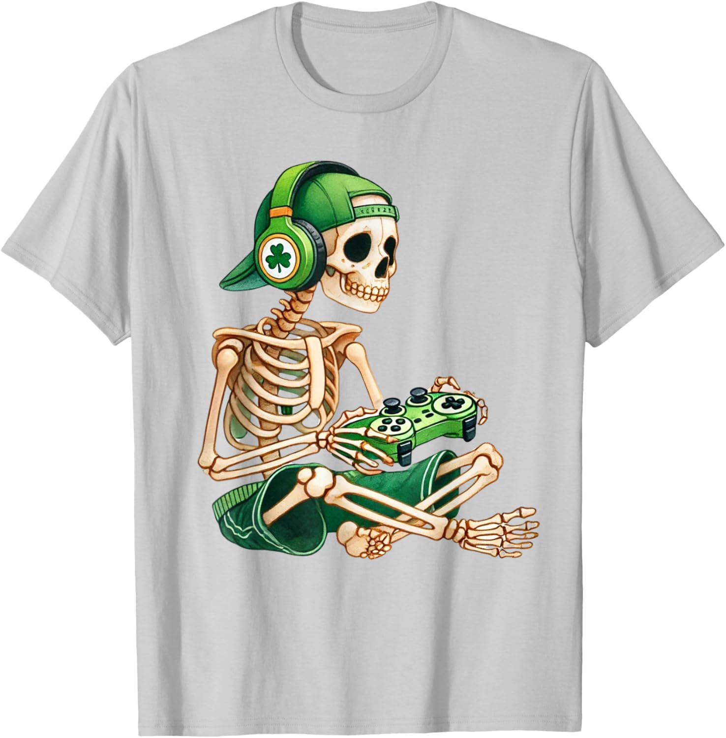 St Patricks Day Skeleton Leprechaun Gamer T-Shirt for Boys - 11