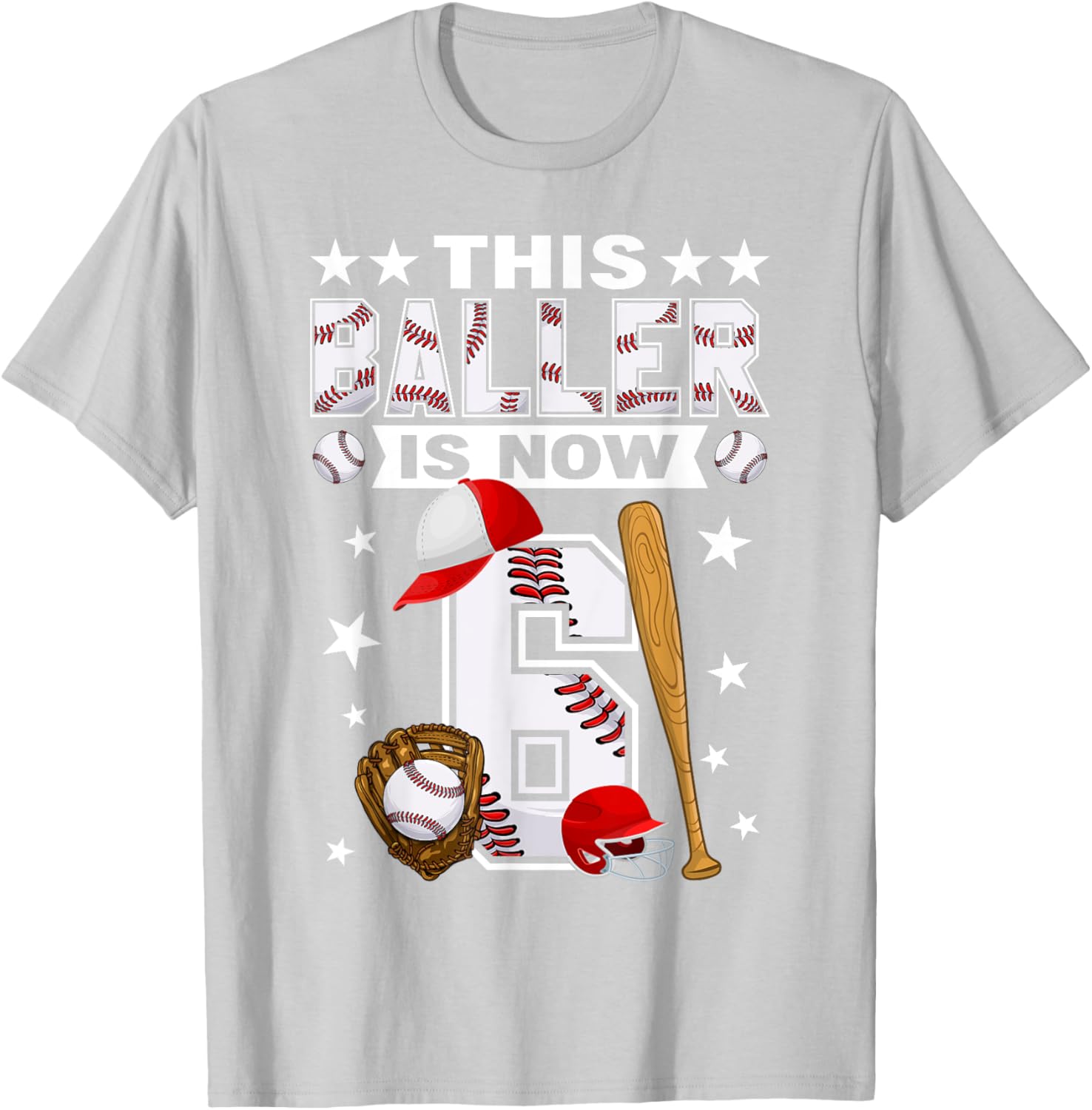 Cute 6 Year Old Baseball Lovers Boys T-Shirt for Kids Fun Style - 11