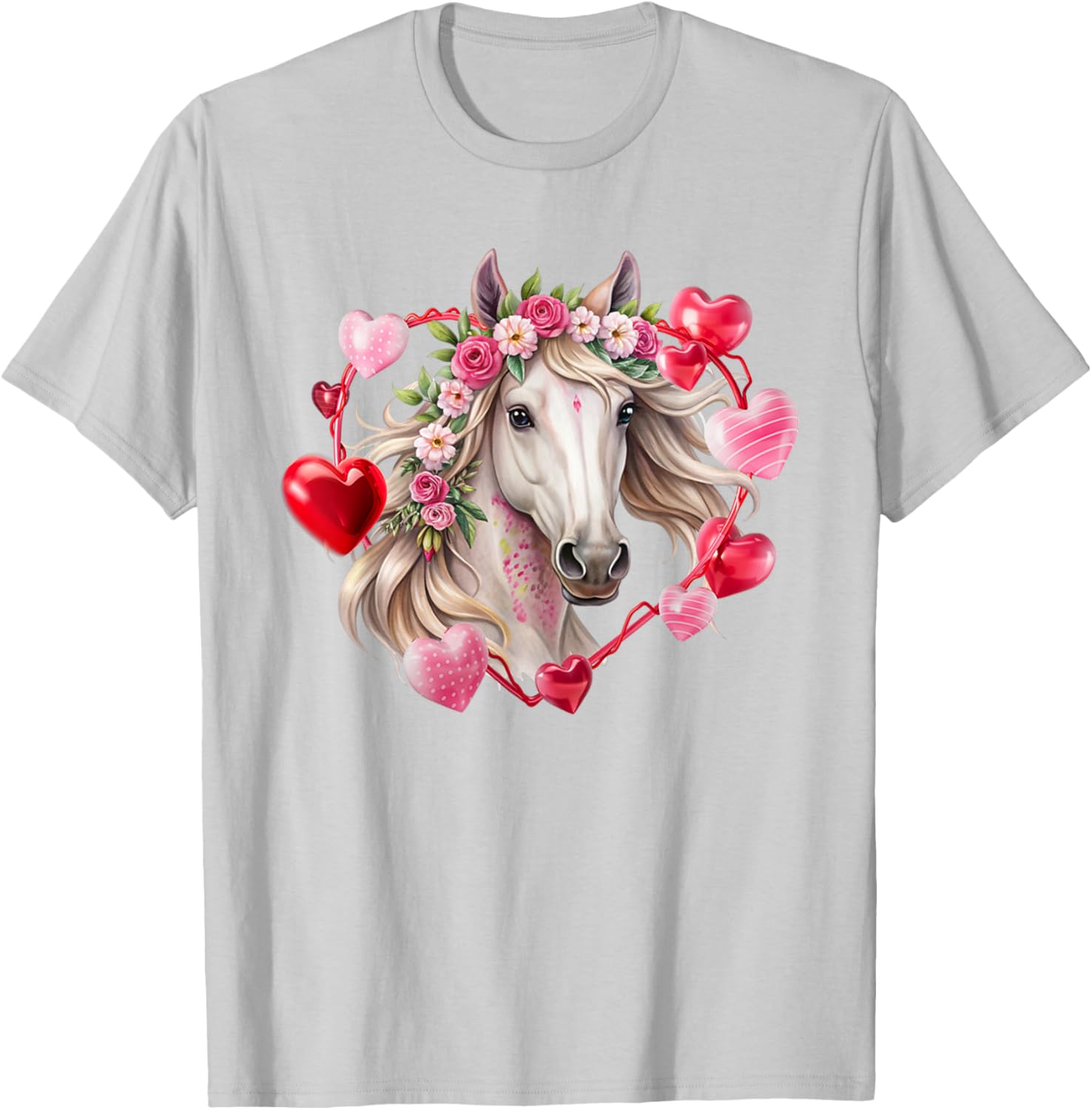 Happy Valentine's Day Equestrian T-Shirt with Horse and Hearts Design - 14