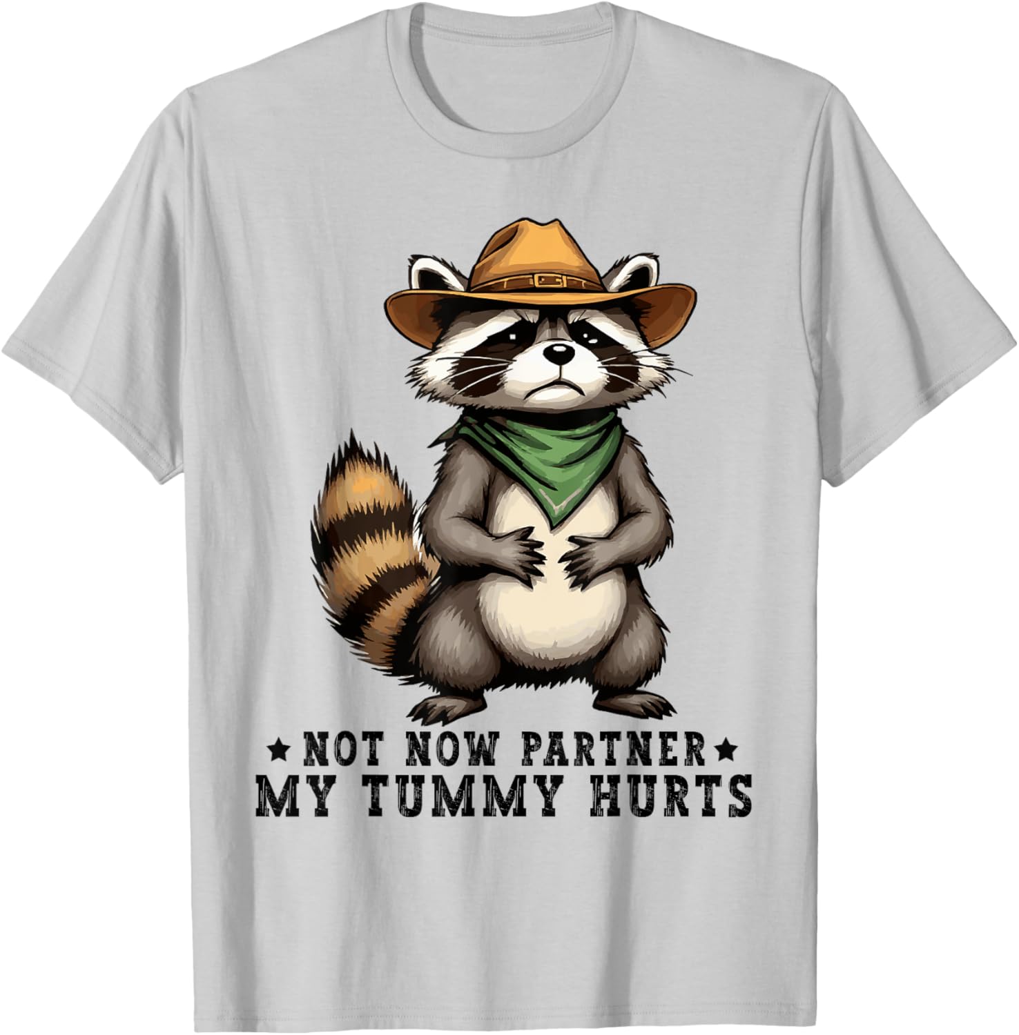 Funny Raccoon Cowboy T-Shirt for Kids My Tummy Hurts Humorous Design - 5