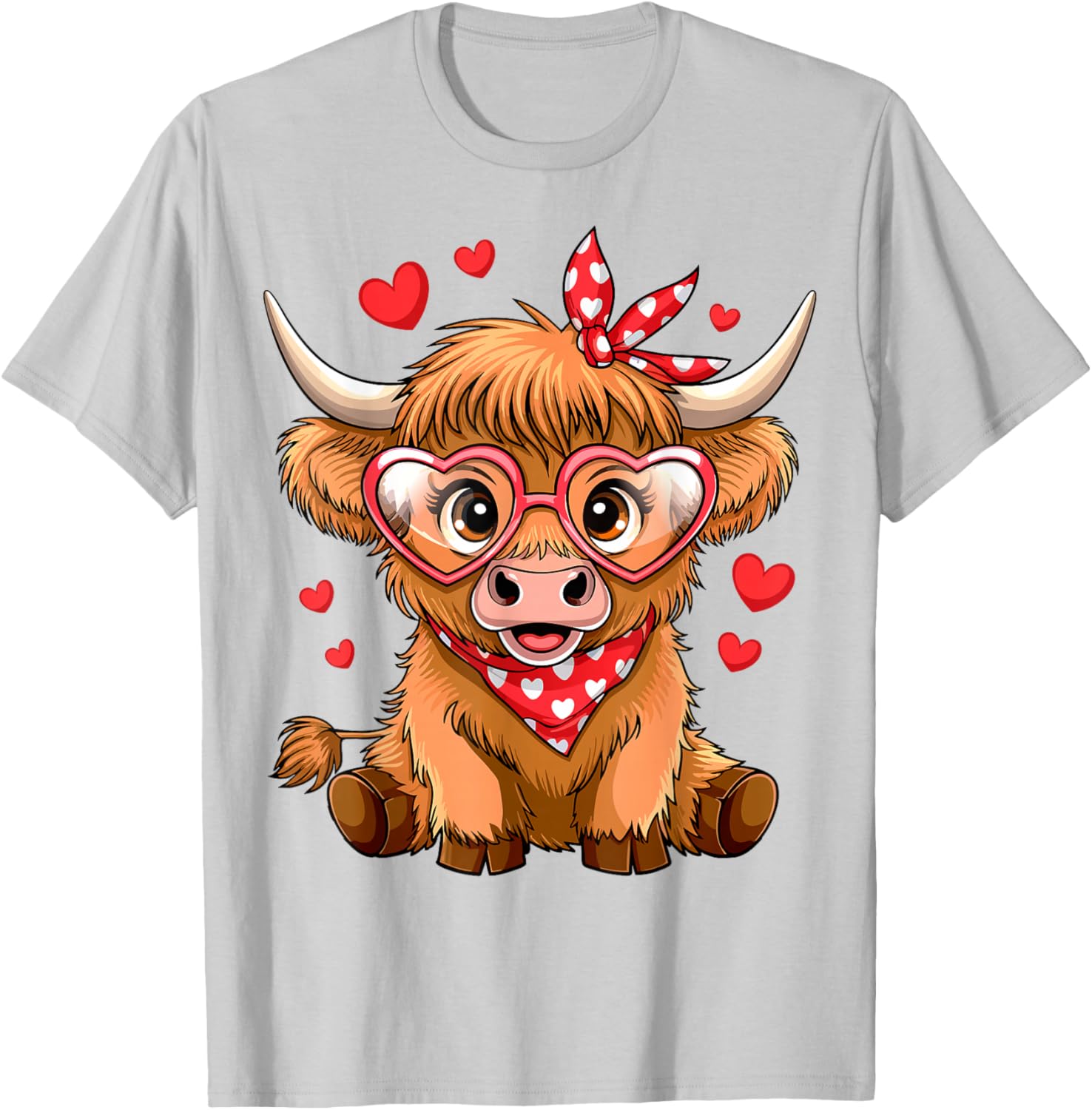 Funny Highland Cow Valentine's Day T-Shirt with Heart Design for Women - 23