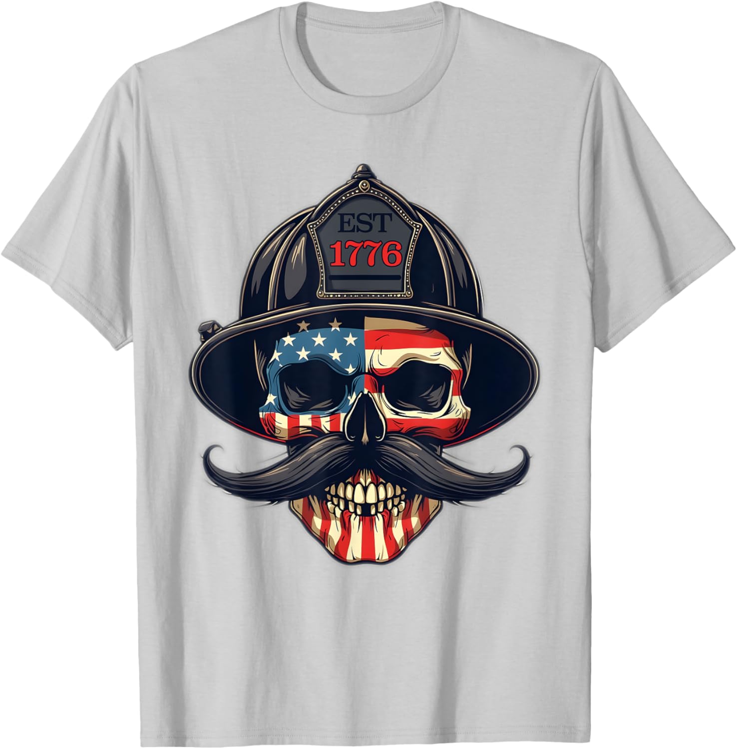 Firefighter Skull Mustache USA Flag T-Shirt for Firemen and Firefighters - 2