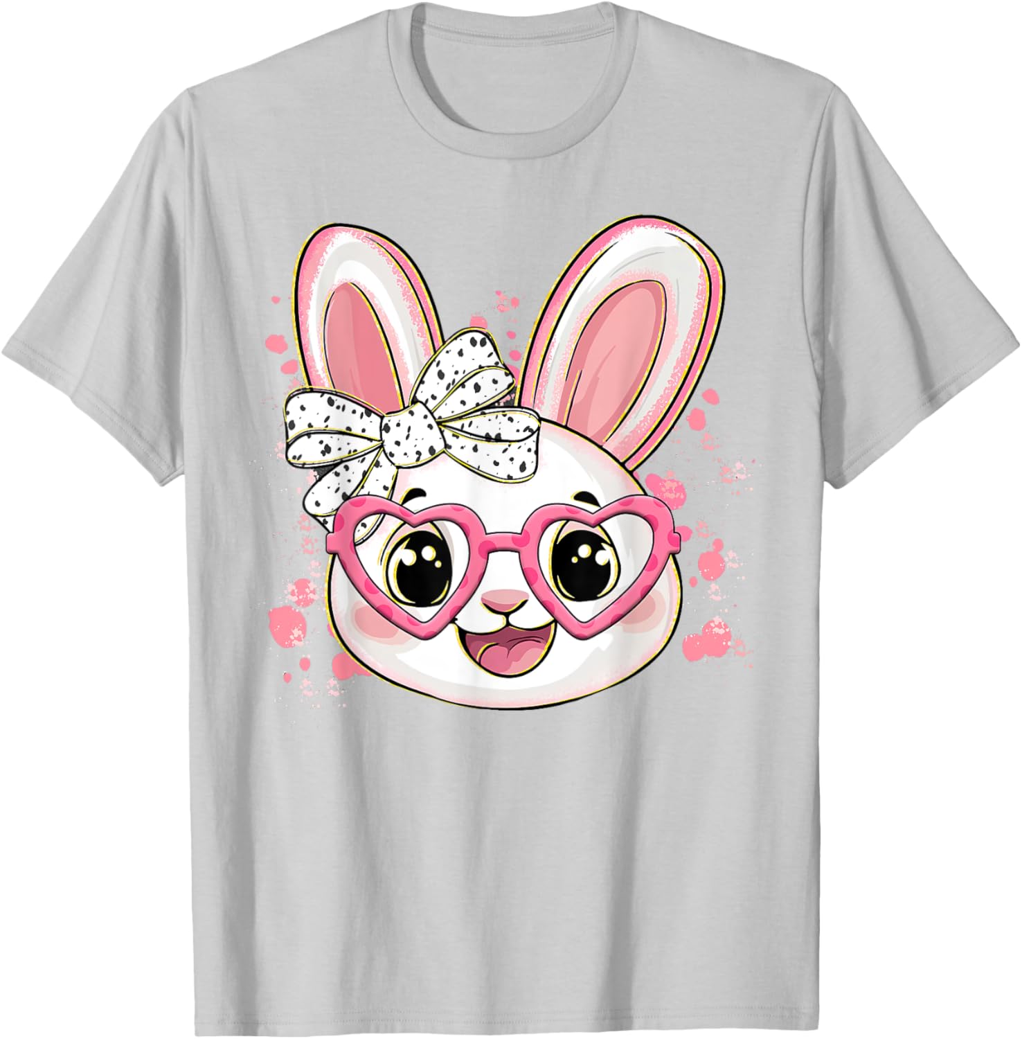 Happy Easter Bow Bunny Glasses T-Shirt for Women and Girls - 12
