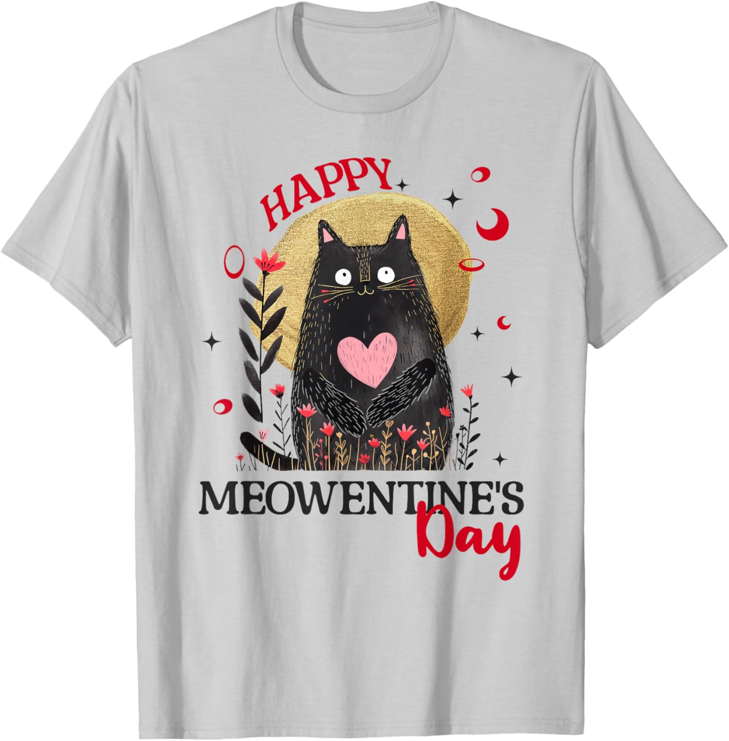 Funny Happy Meowentine's Day Cat T-Shirt for Girls and Women - 14