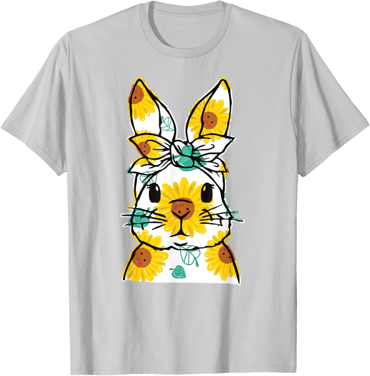 Happy Easter Bunny Sunflower Women's T-Shirt Cute Rabbit Face Design - 13