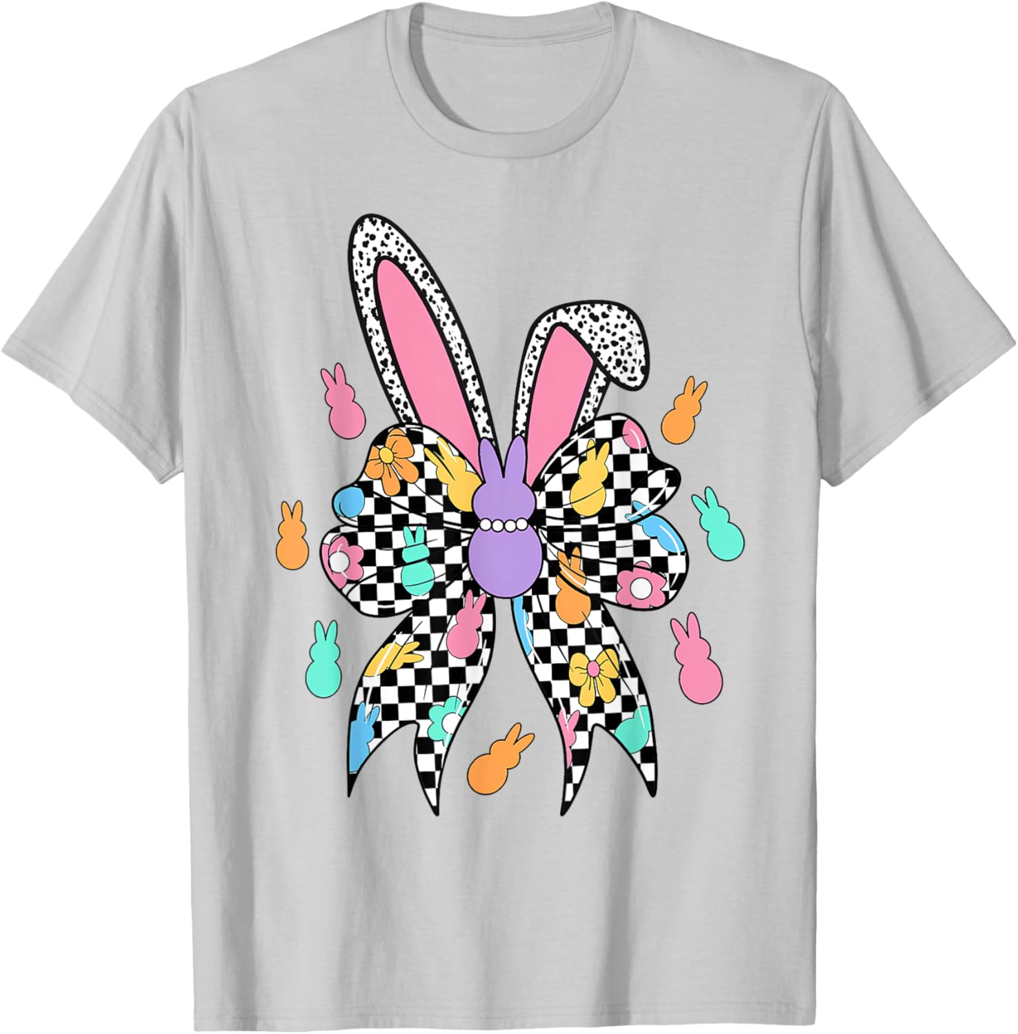Happy Easter Bunny Bow Ears T-Shirt for Women and Girls – Cute Coquette Style - 18