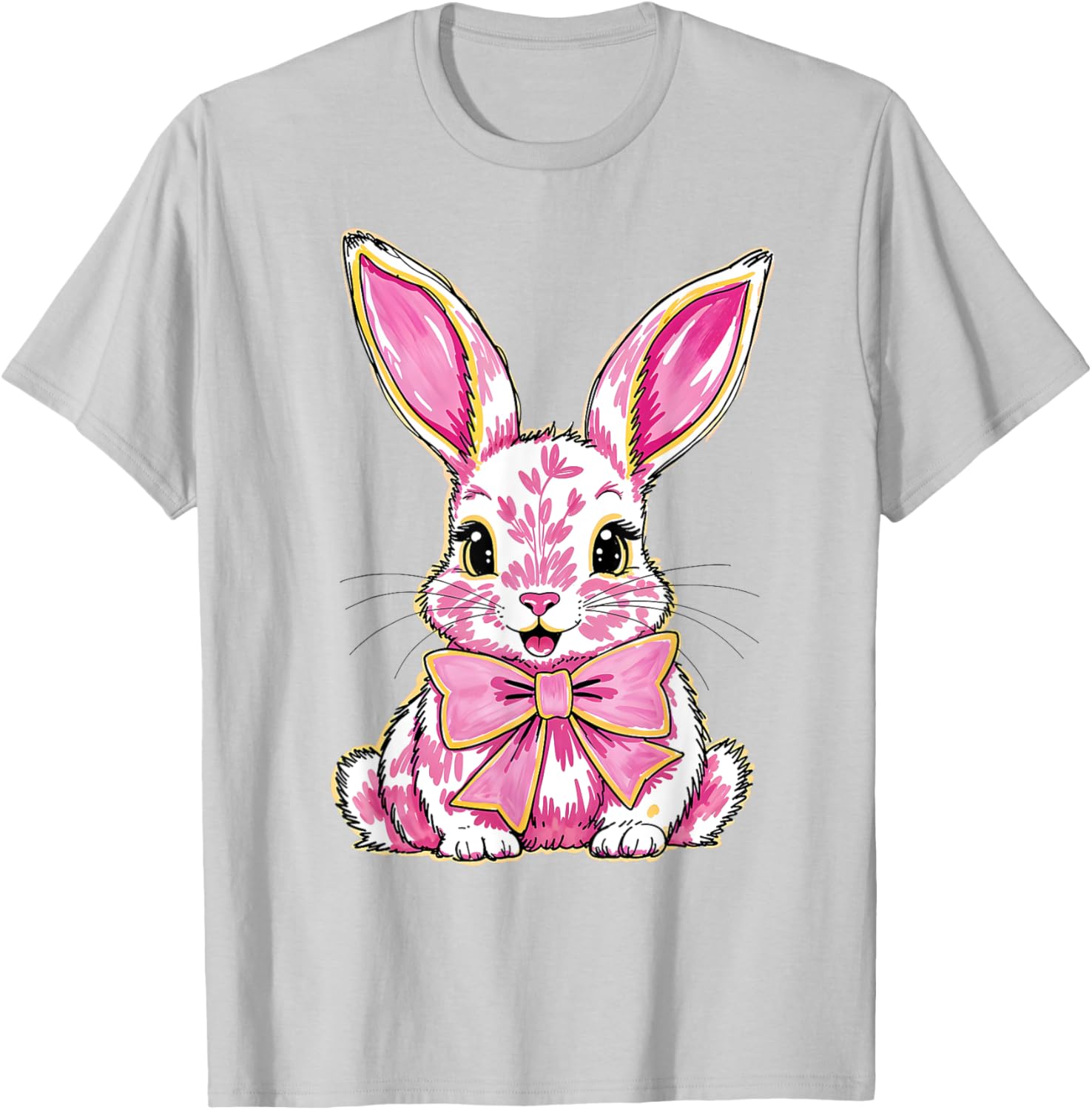 Adorable Pink Coquette Bow Happy Easter Bunny T-Shirt for Women & Teens - 9