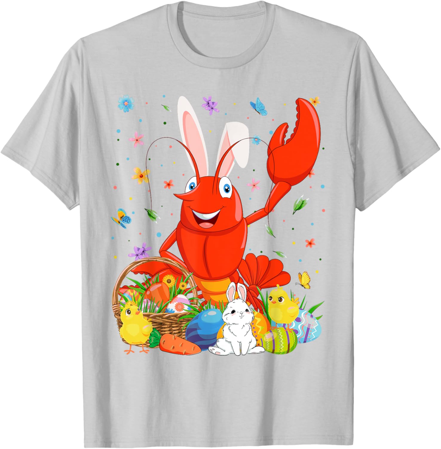 Cute Crawfish Bunny Ears Easter Eggs Basket T-Shirt for Happy Easter Day - 3