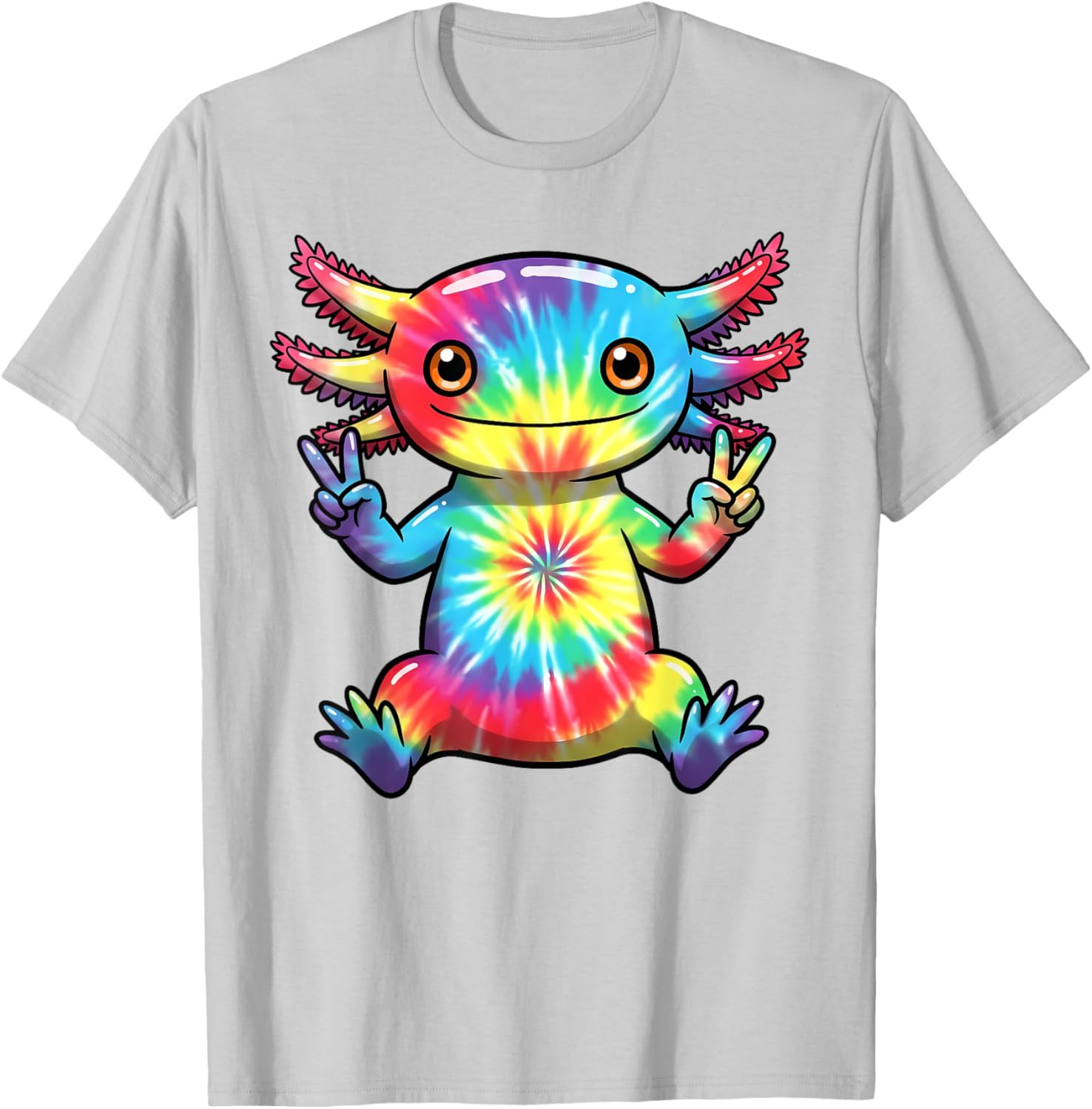 Cute Axolotl Peace Sign Tie-Dye T-Shirt for Colorful Hippie Vibes - 24
