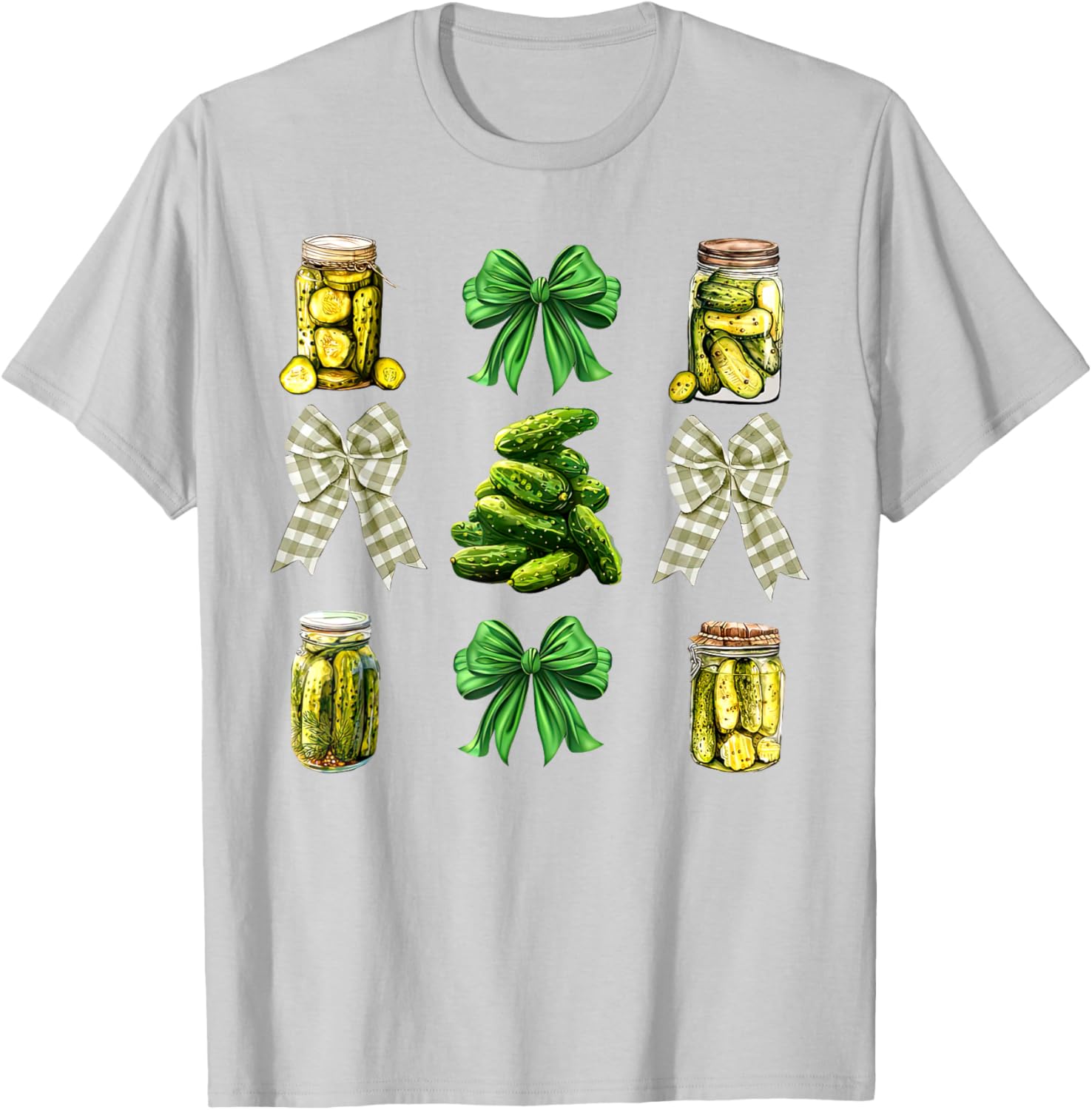 Cute Pickle Jar Coquette Bow Cucumber T-Shirt for Garden Lovers - 14